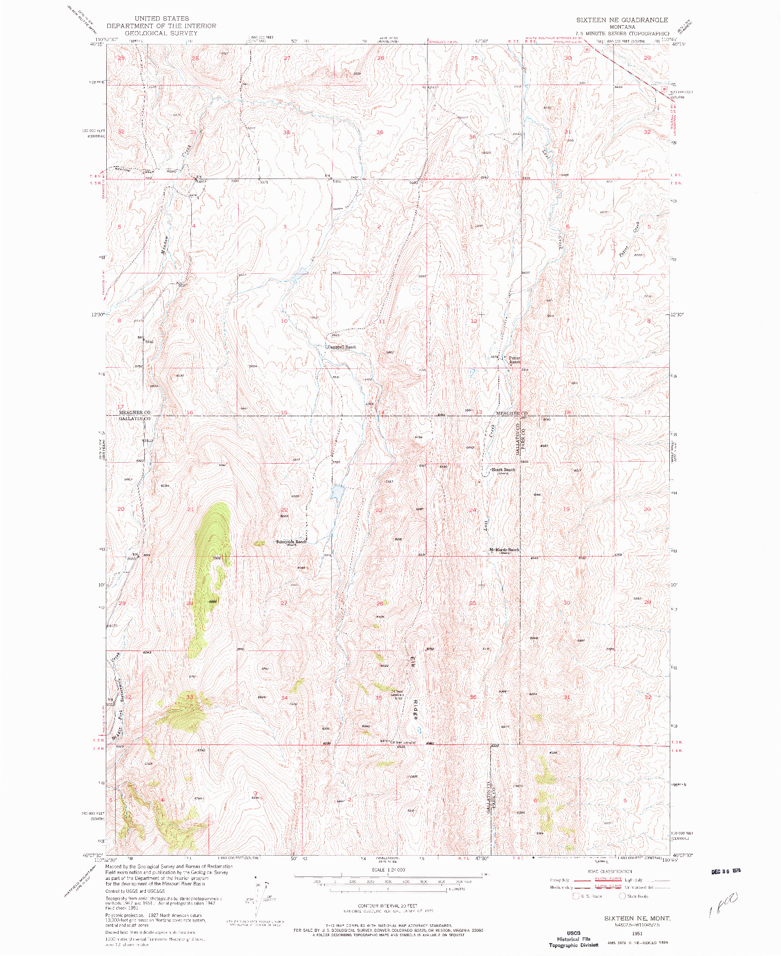 USGS 1:24000-SCALE QUADRANGLE FOR SIXTEEN NE, MT 1951