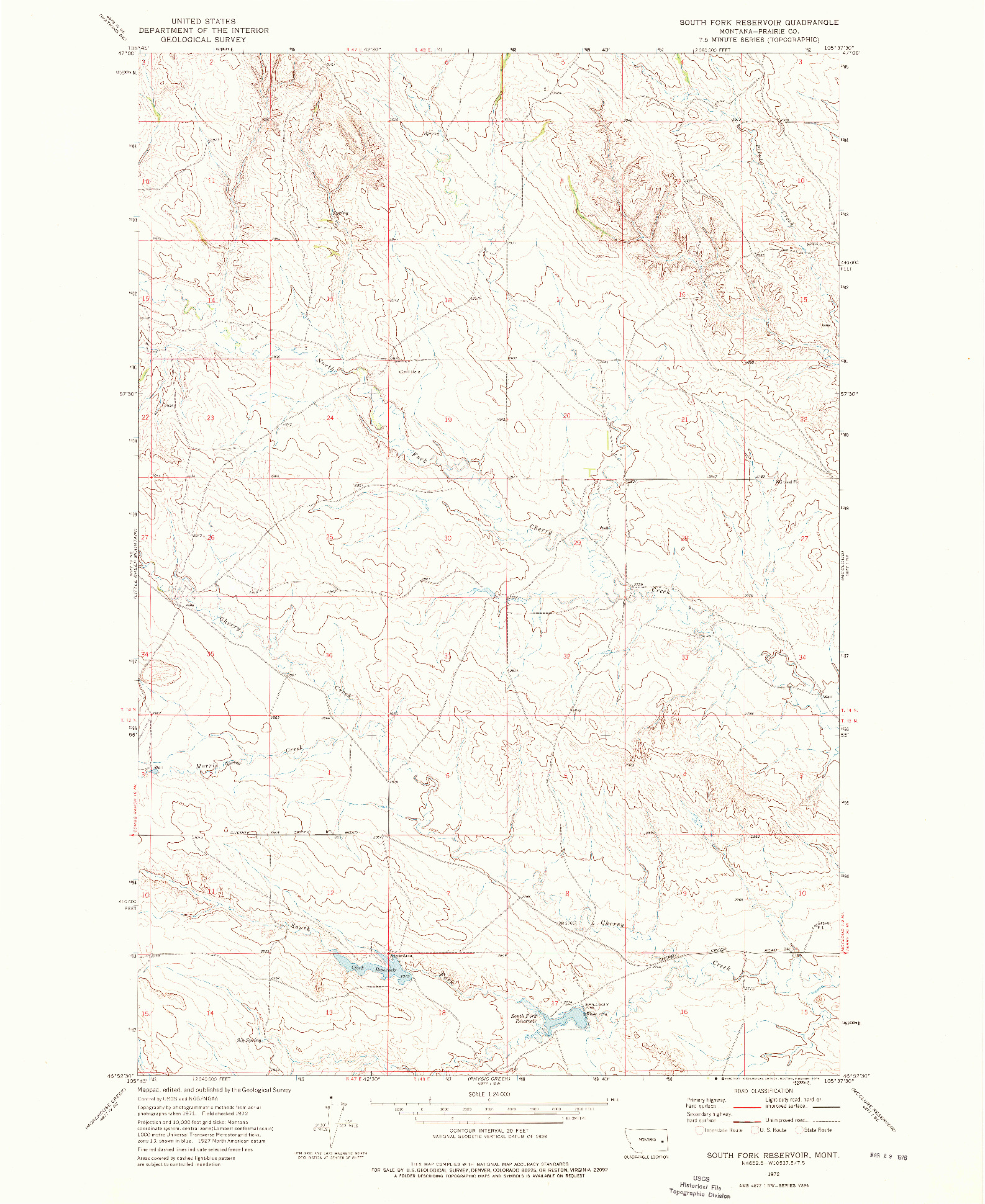 USGS 1:24000-SCALE QUADRANGLE FOR SOUTH FORK RESERVOIR, MT 1972