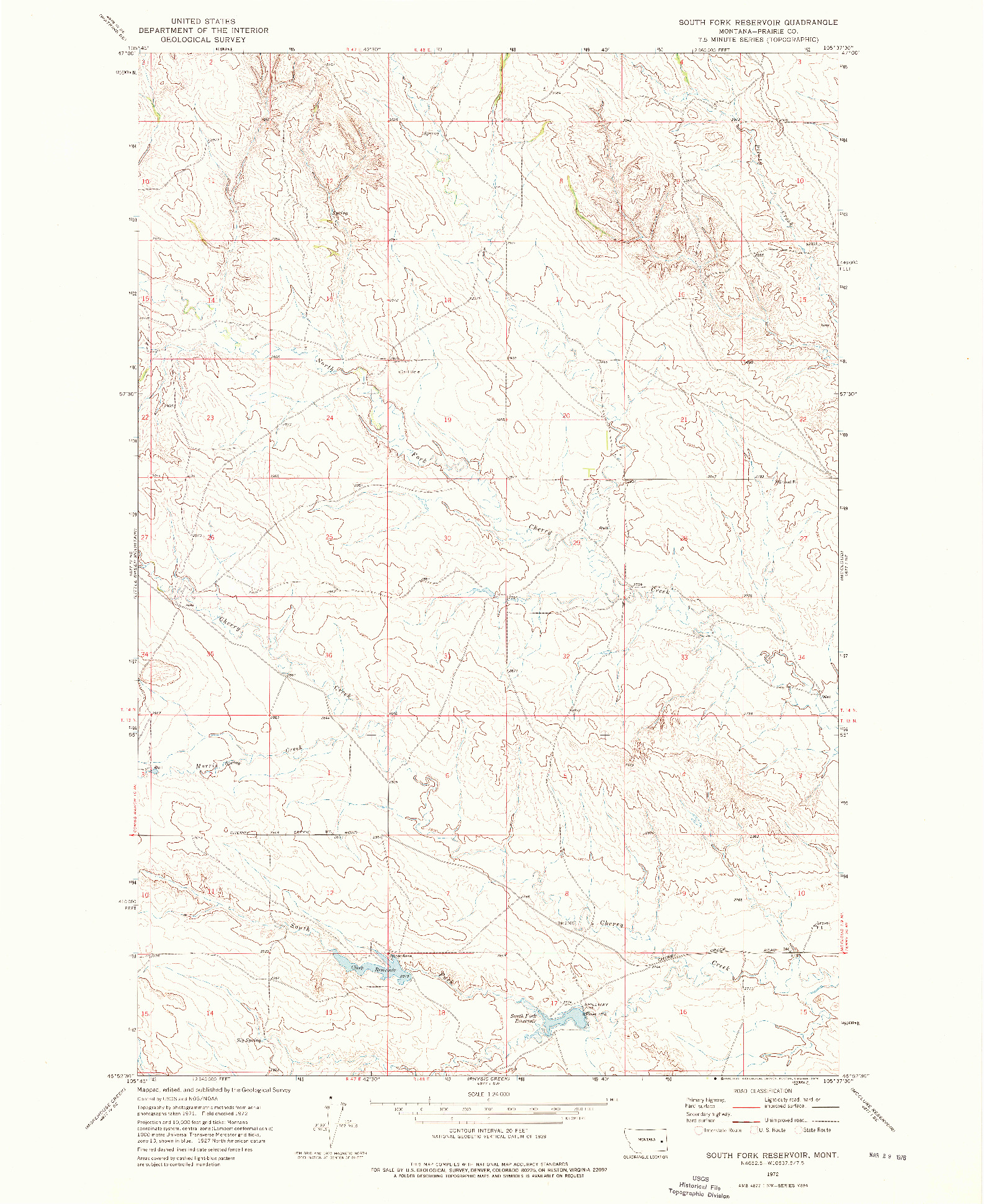 USGS 1:24000-SCALE QUADRANGLE FOR SOUTH FORK RESERVOIR, MT 1972