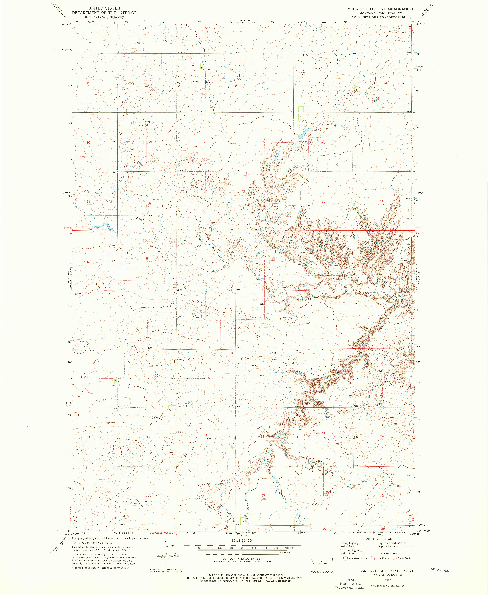 USGS 1:24000-SCALE QUADRANGLE FOR SQUARE BUTTE NE, MT 1972