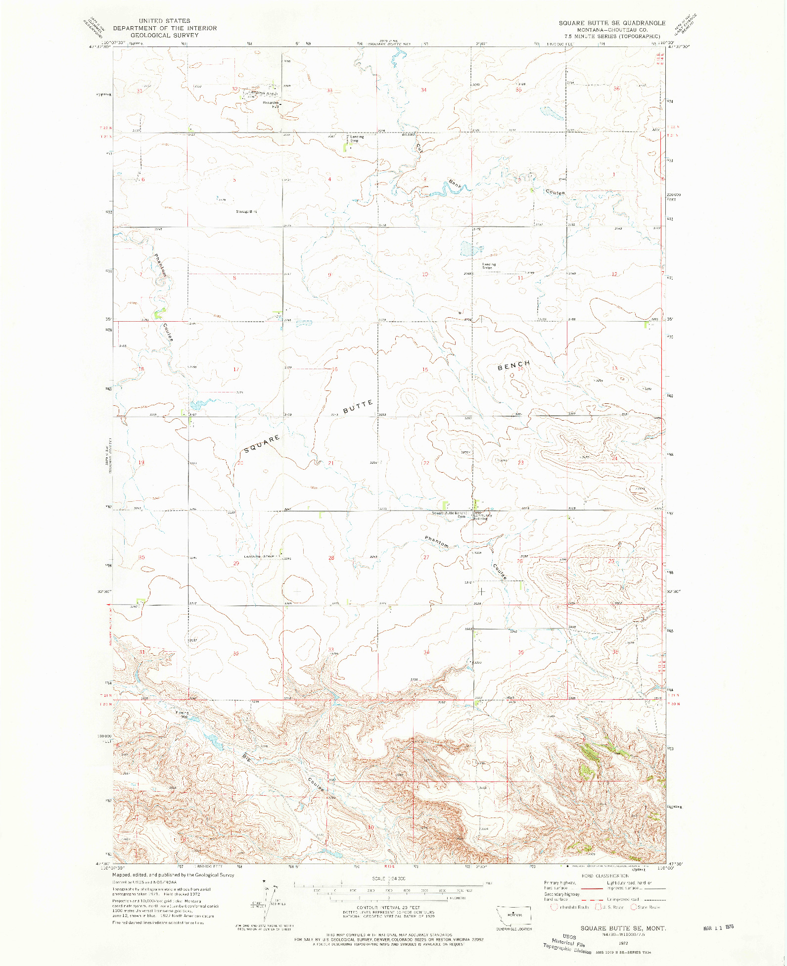 USGS 1:24000-SCALE QUADRANGLE FOR SQUARE BUTTE SE, MT 1972