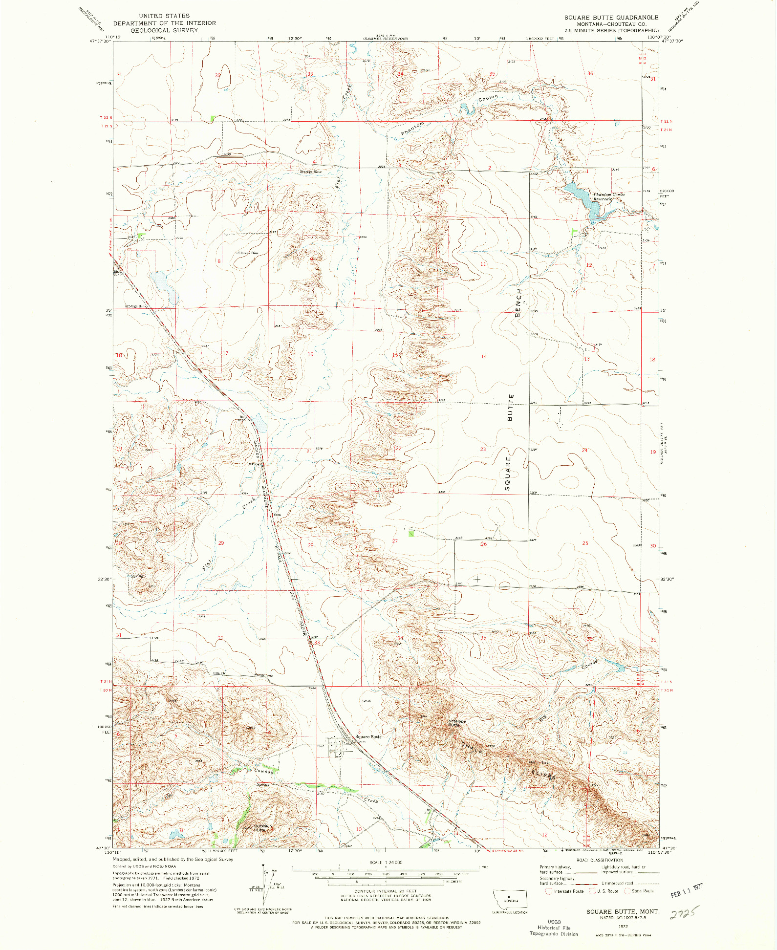 USGS 1:24000-SCALE QUADRANGLE FOR SQUARE BUTTE, MT 1972