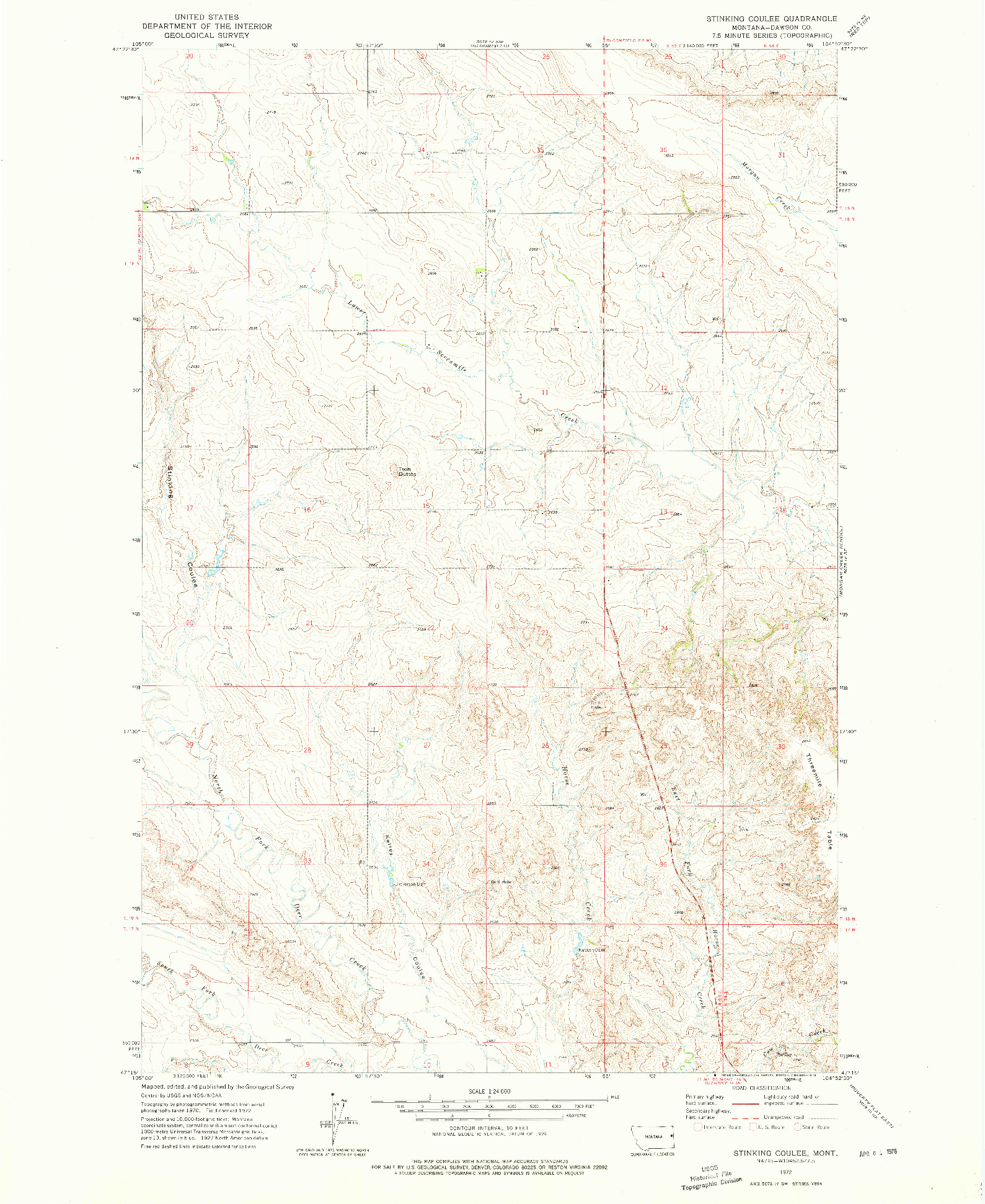 USGS 1:24000-SCALE QUADRANGLE FOR STINKING COULEE, MT 1972