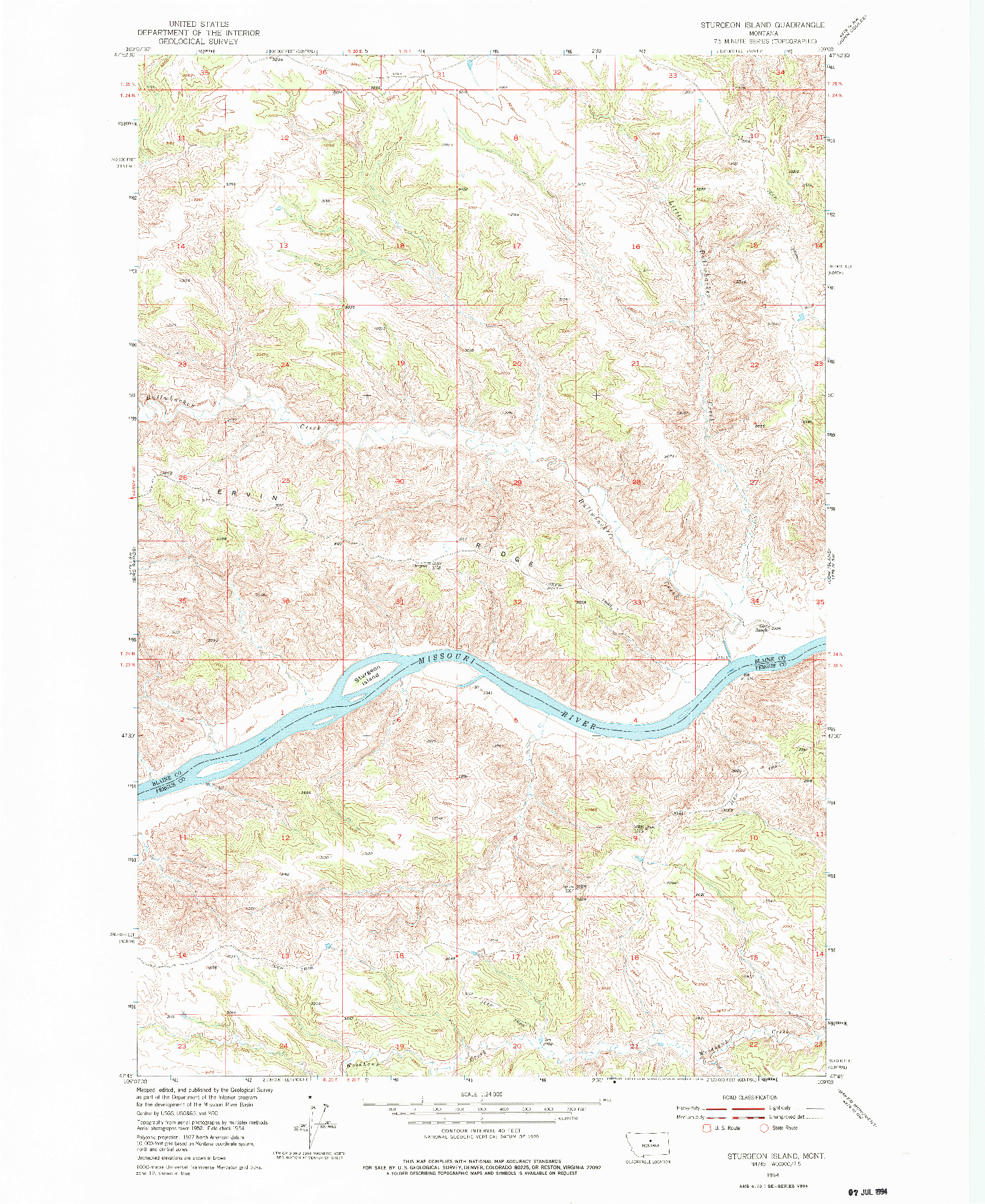 USGS 1:24000-SCALE QUADRANGLE FOR STURGEON ISLAND, MT 1954