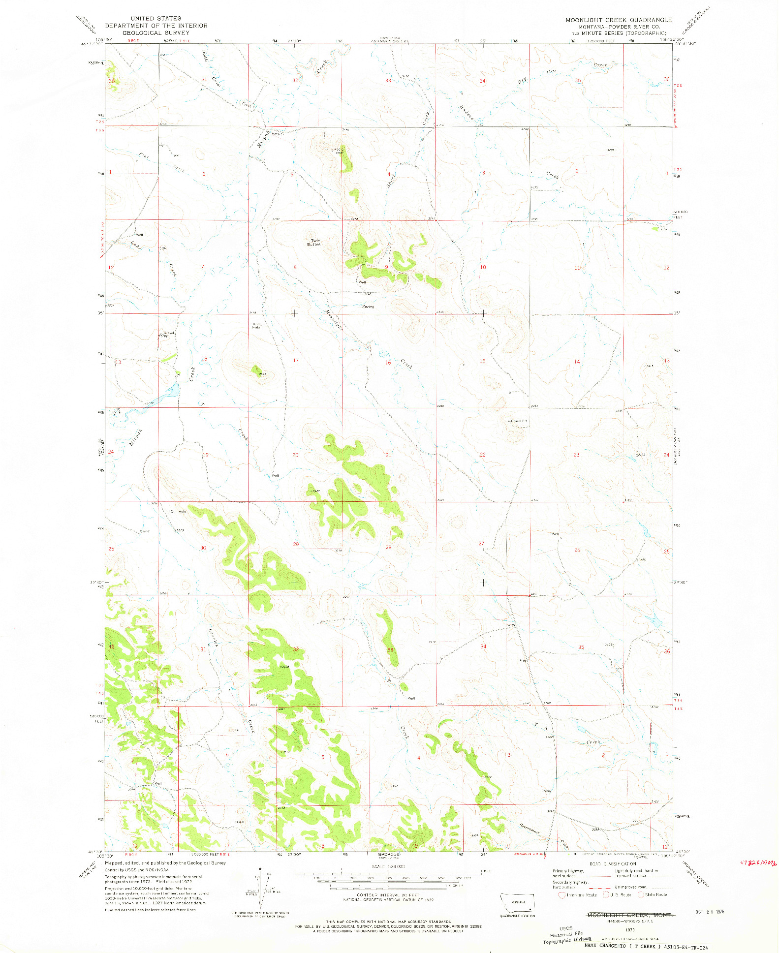 USGS 1:24000-SCALE QUADRANGLE FOR T CREEK, MT 1973