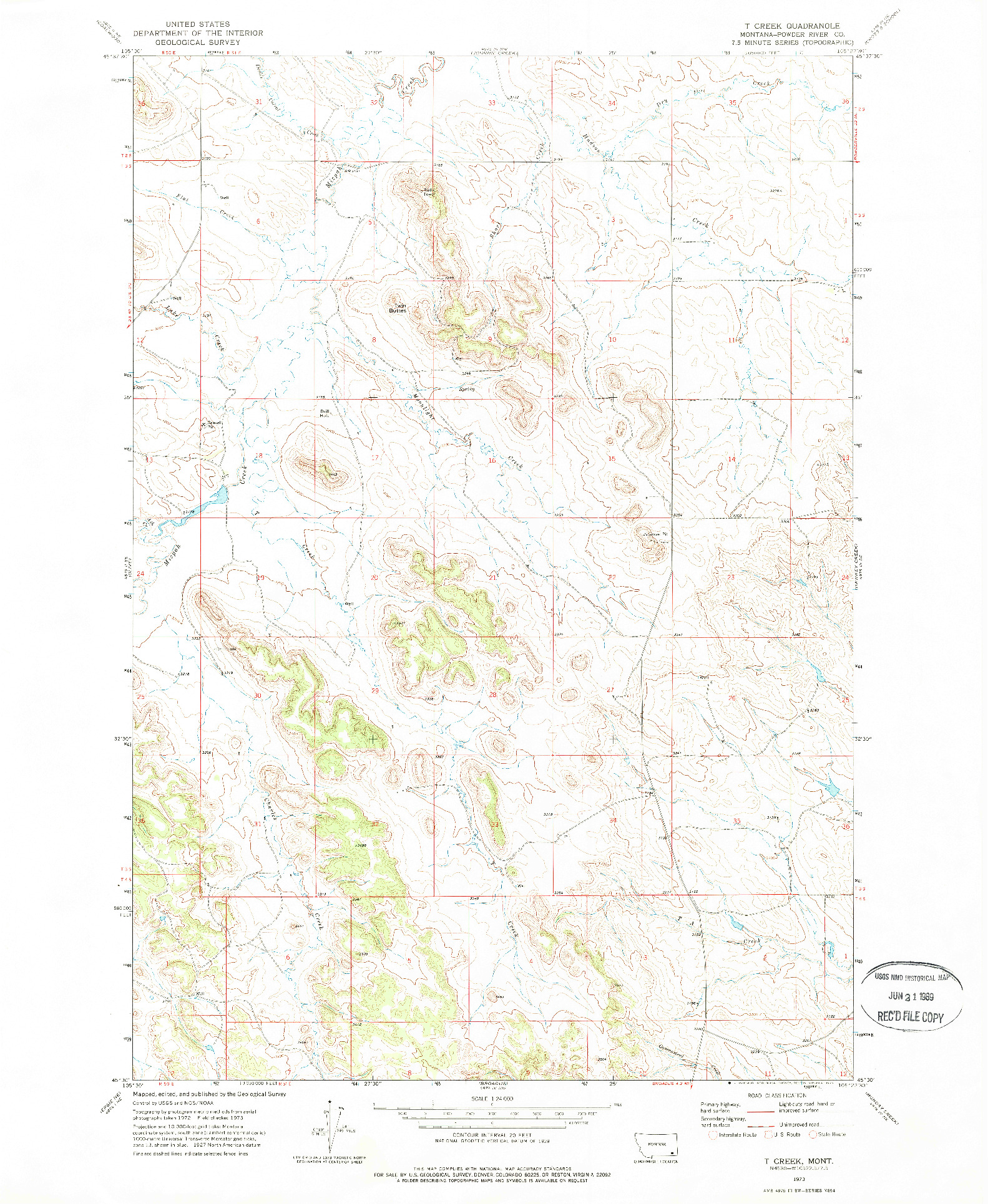 USGS 1:24000-SCALE QUADRANGLE FOR T CREEK, MT 1973