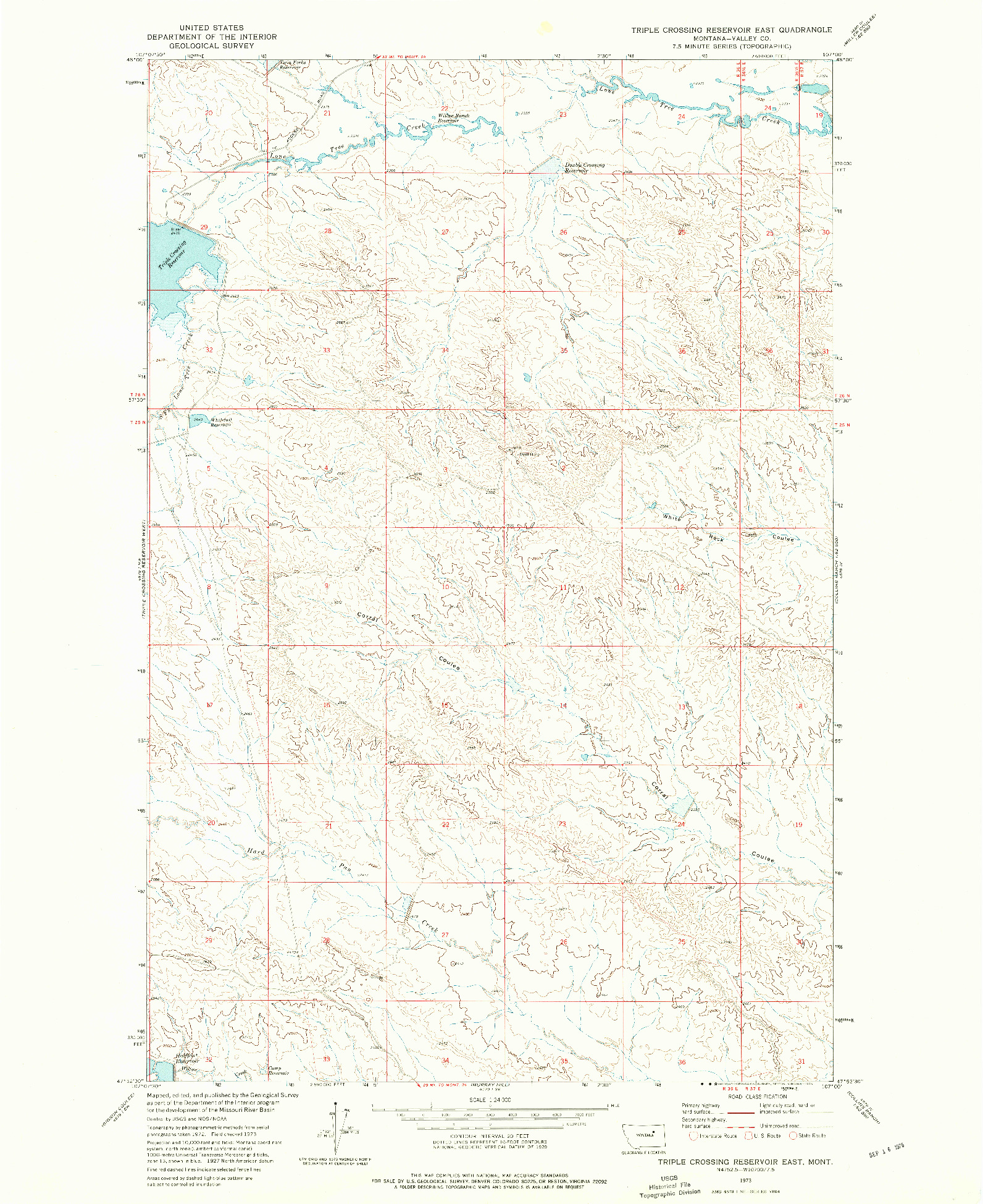 USGS 1:24000-SCALE QUADRANGLE FOR TRIPLE CROSSING RESERVOIR EAST, MT 1973