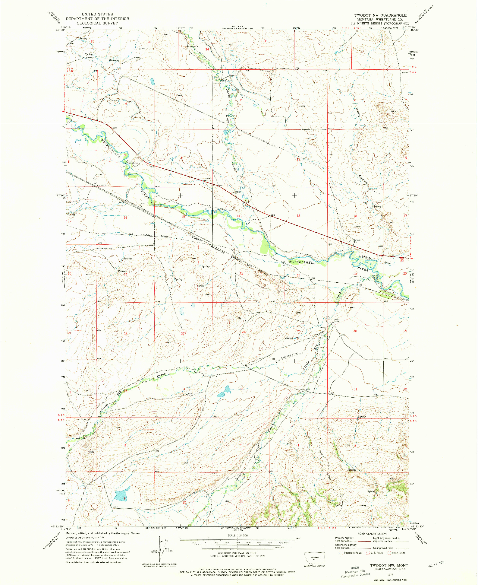 USGS 1:24000-SCALE QUADRANGLE FOR TWODOT NW, MT 1972