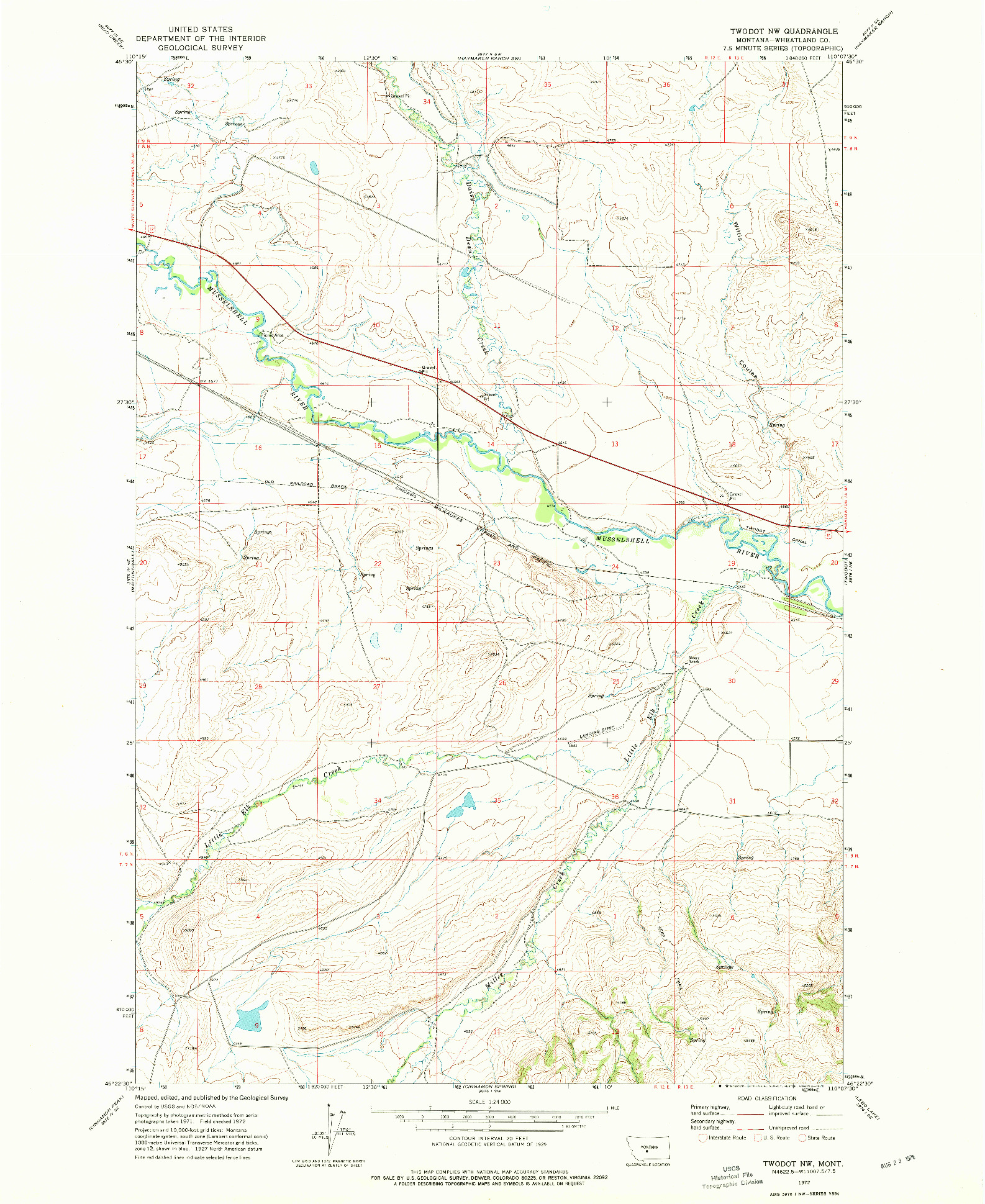 USGS 1:24000-SCALE QUADRANGLE FOR TWODOT NW, MT 1972