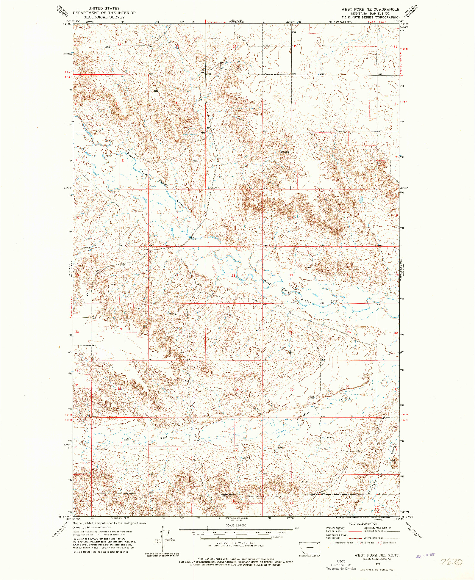 USGS 1:24000-SCALE QUADRANGLE FOR WEST FORK NE, MT 1973