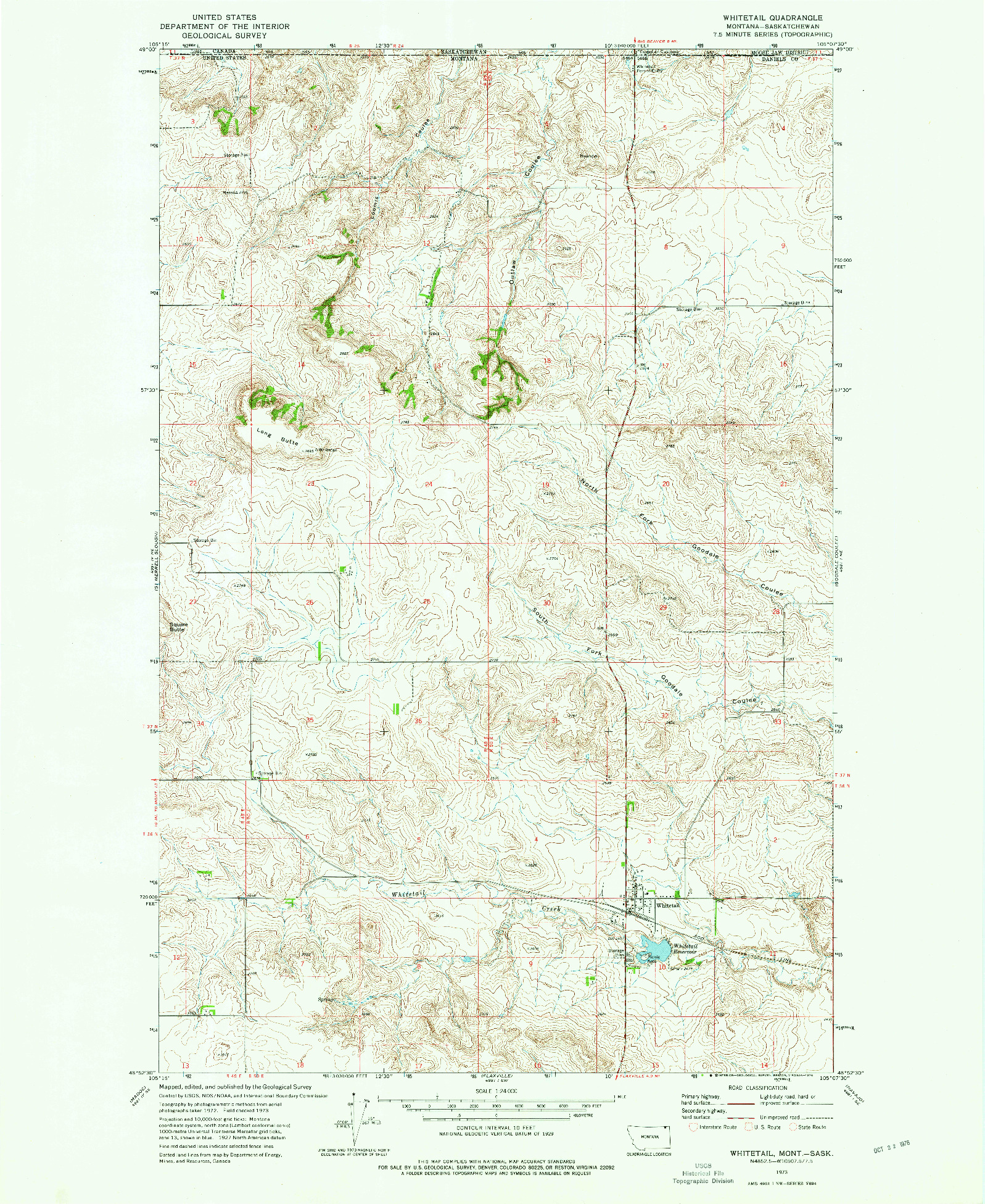 USGS 1:24000-SCALE QUADRANGLE FOR WHITETAIL, MT 1973