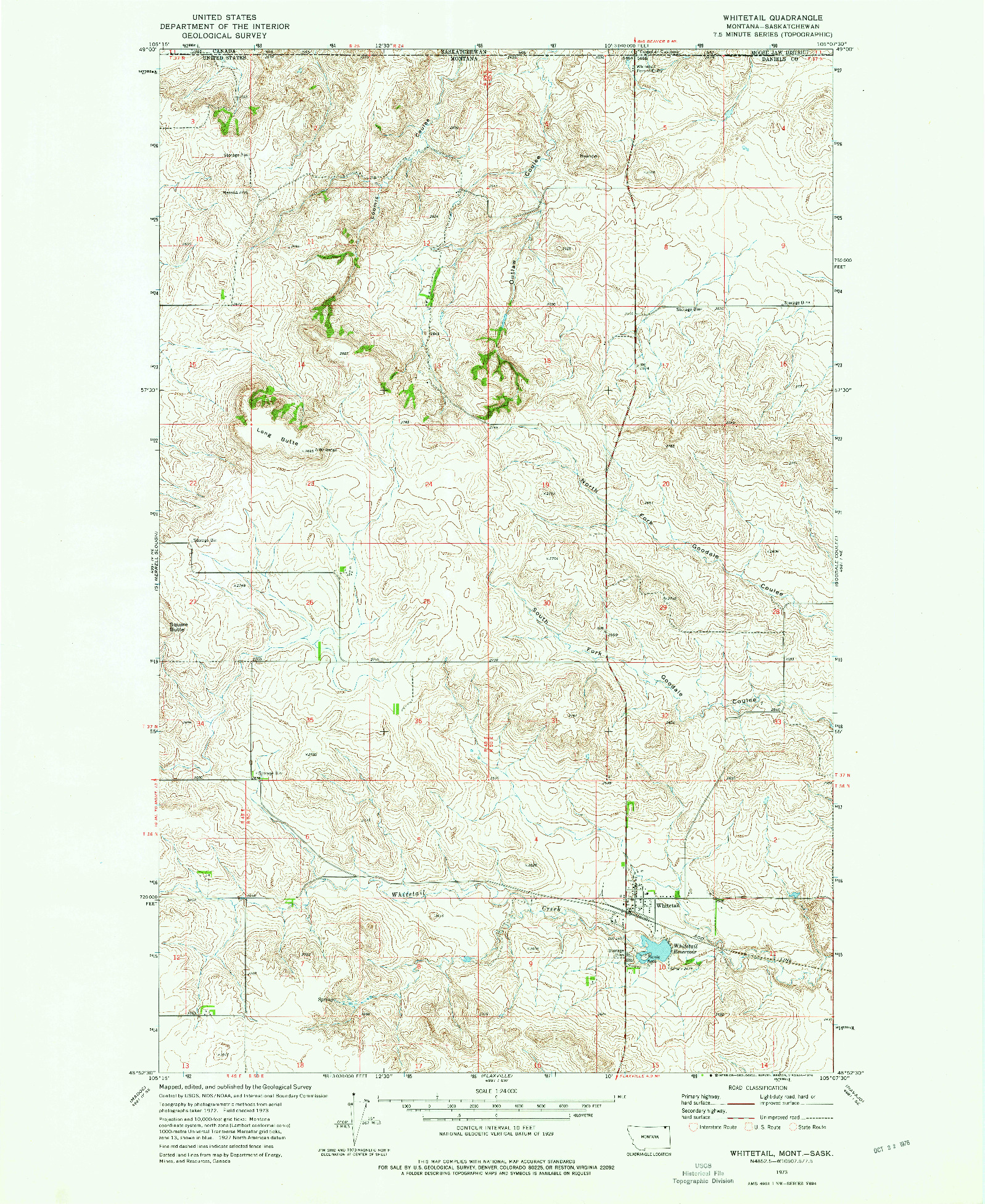 USGS 1:24000-SCALE QUADRANGLE FOR WHITETAIL, MT 1973