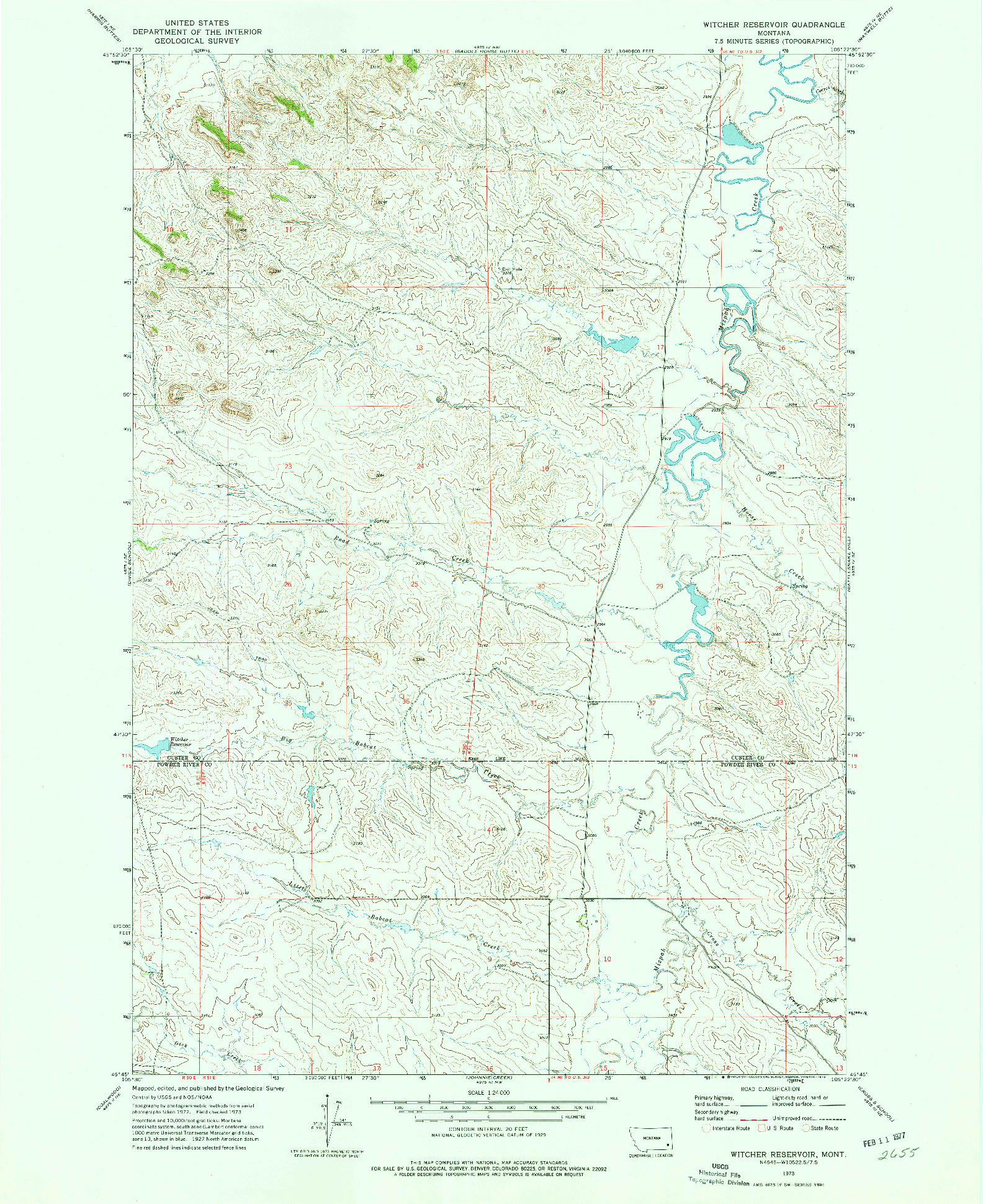 USGS 1:24000-SCALE QUADRANGLE FOR WITCHER RESERVOIR, MT 1973