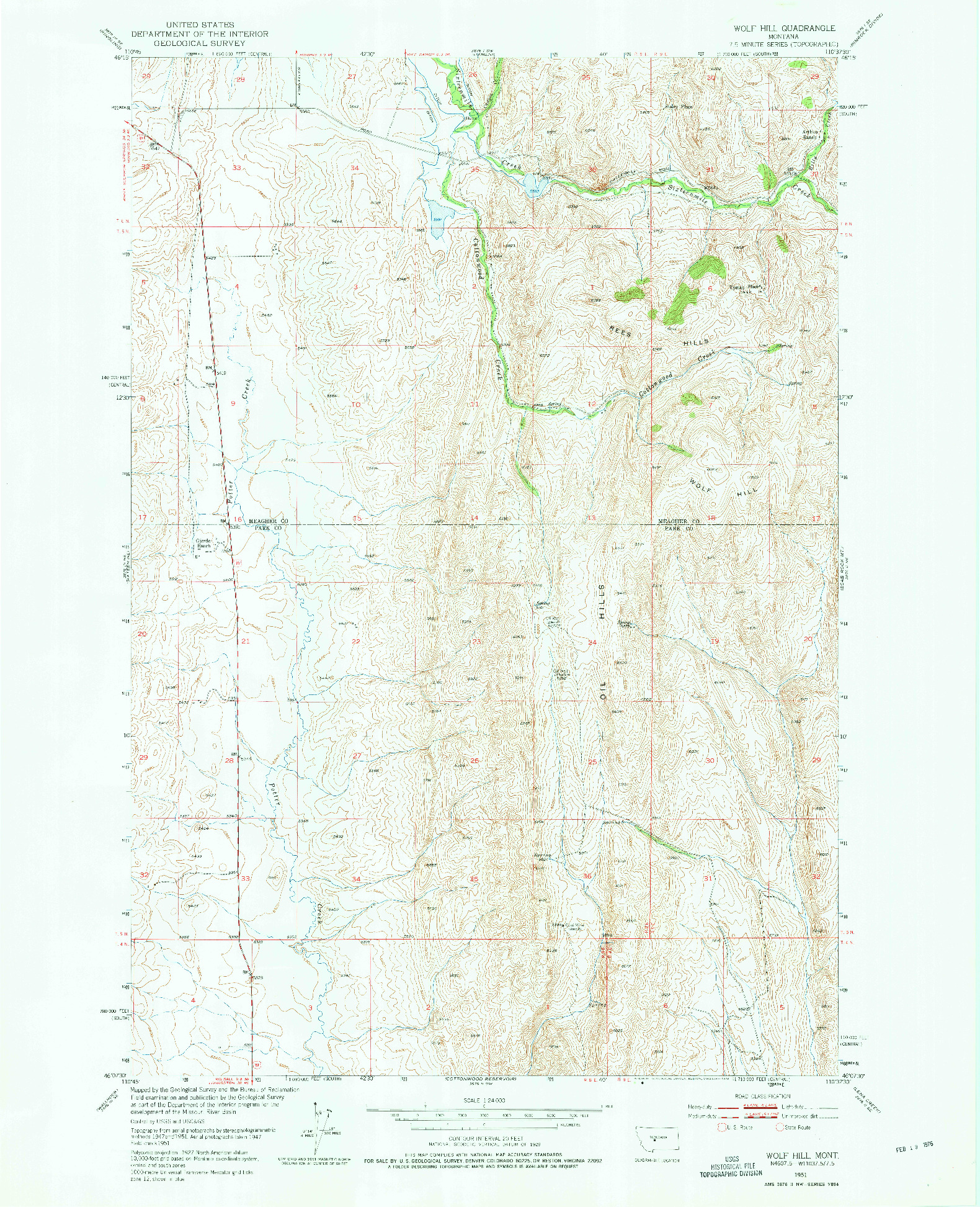 USGS 1:24000-SCALE QUADRANGLE FOR WOLF HILL, MT 1951