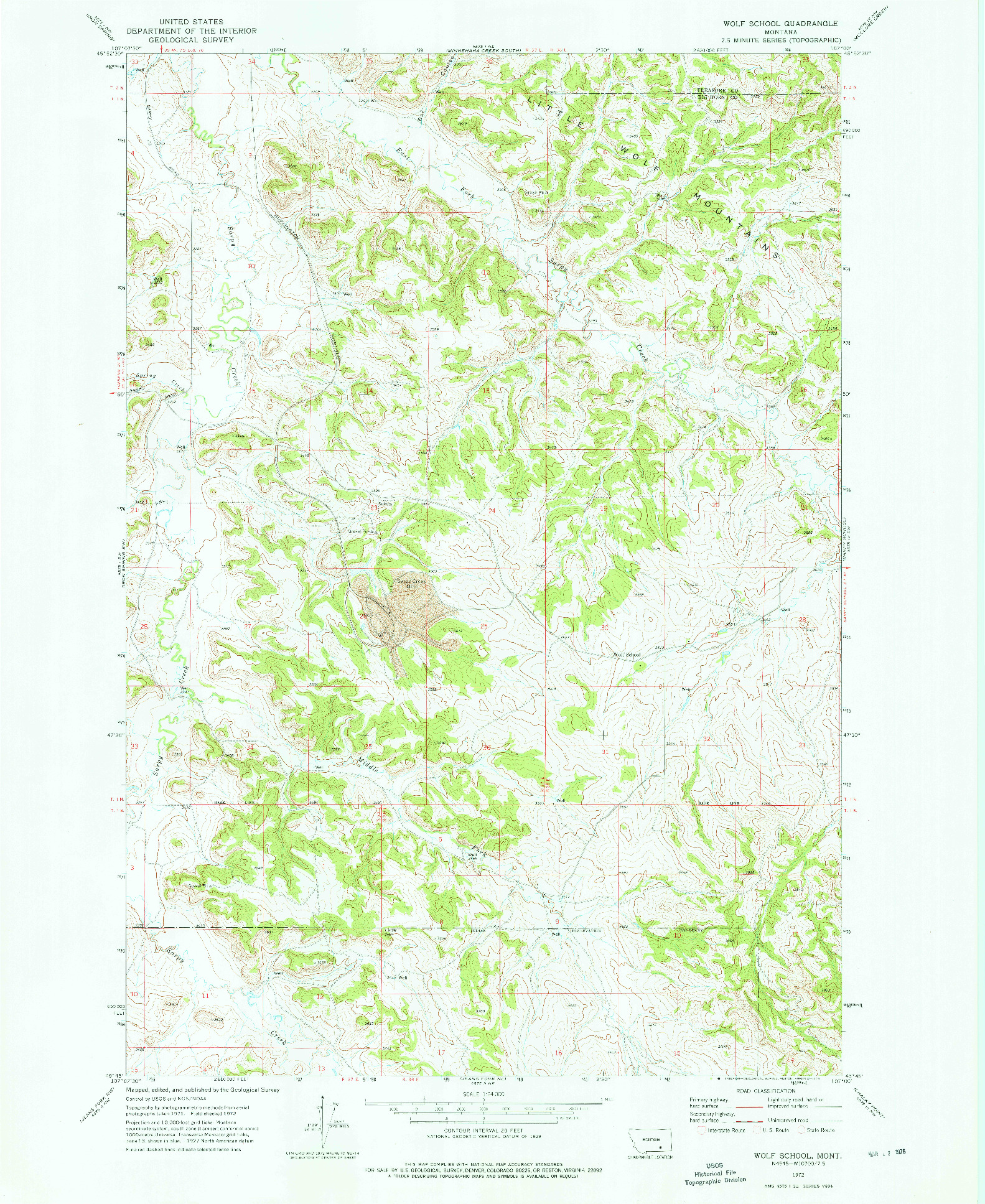 USGS 1:24000-SCALE QUADRANGLE FOR WOLF SCHOOL, MT 1972