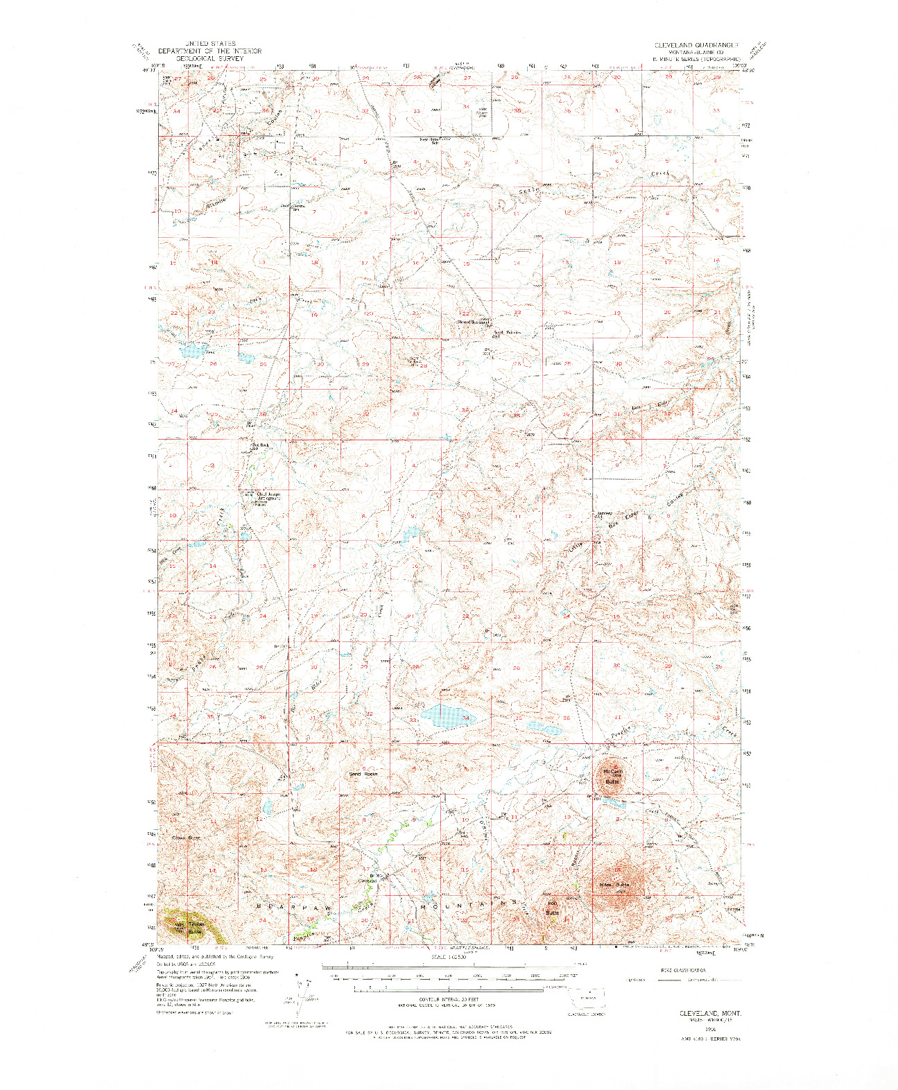 USGS 1:62500-SCALE QUADRANGLE FOR CLEVELAND, MT 1956