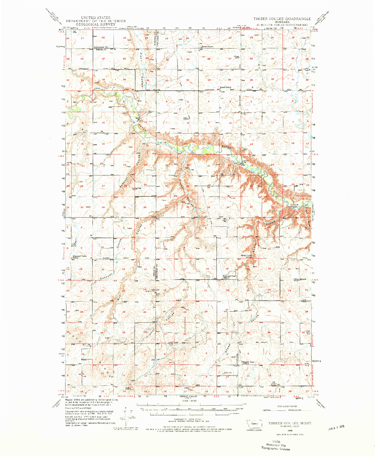USGS 1:62500-SCALE QUADRANGLE FOR TIMBER COULEE, MT 1949