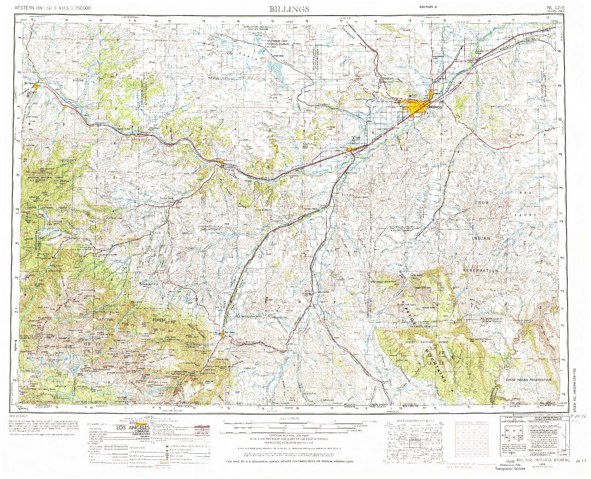 USGS 1:250000-SCALE QUADRANGLE FOR BILLINGS, MT 1954