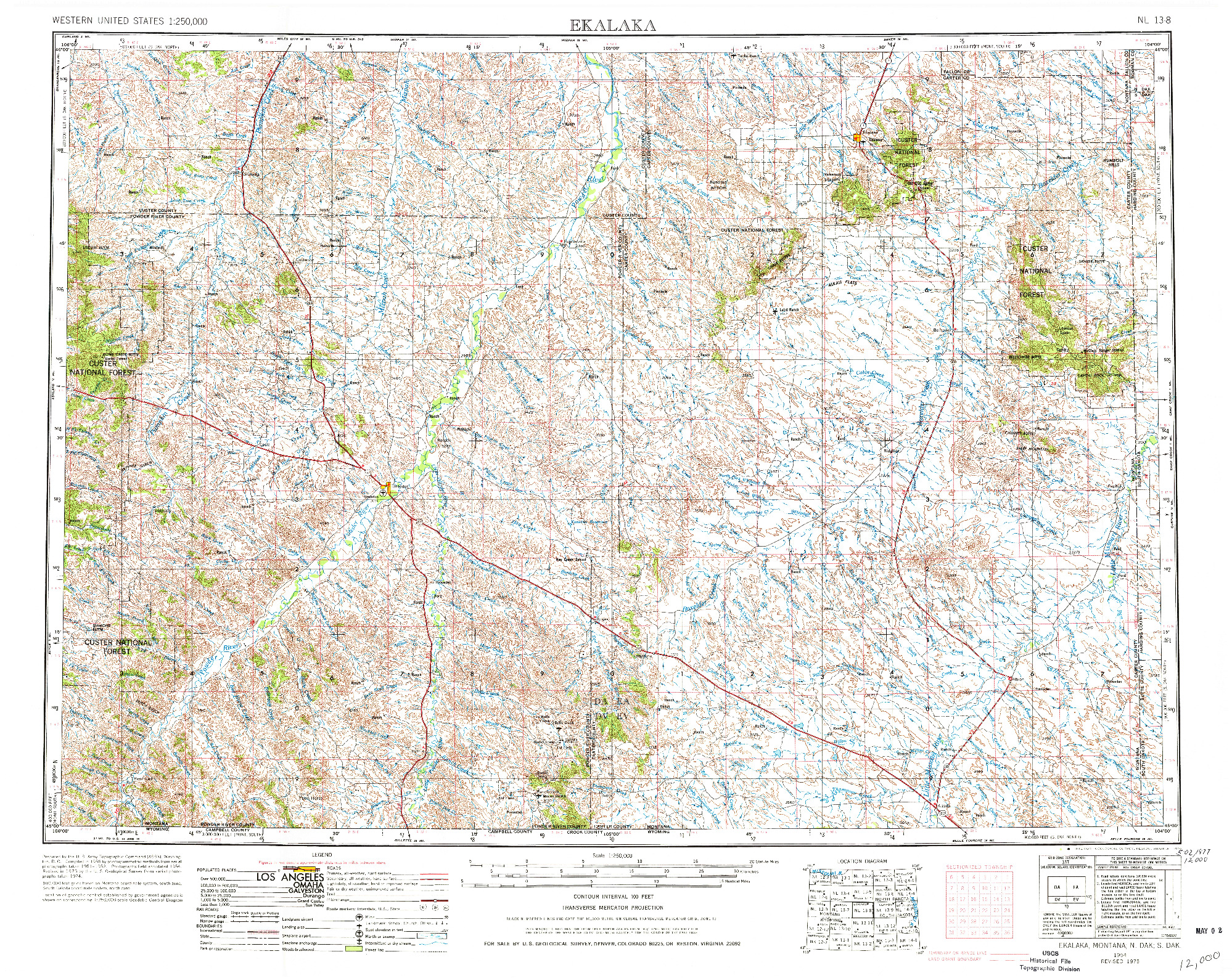 USGS 1:250000-SCALE QUADRANGLE FOR EKALAKA, MT 1954