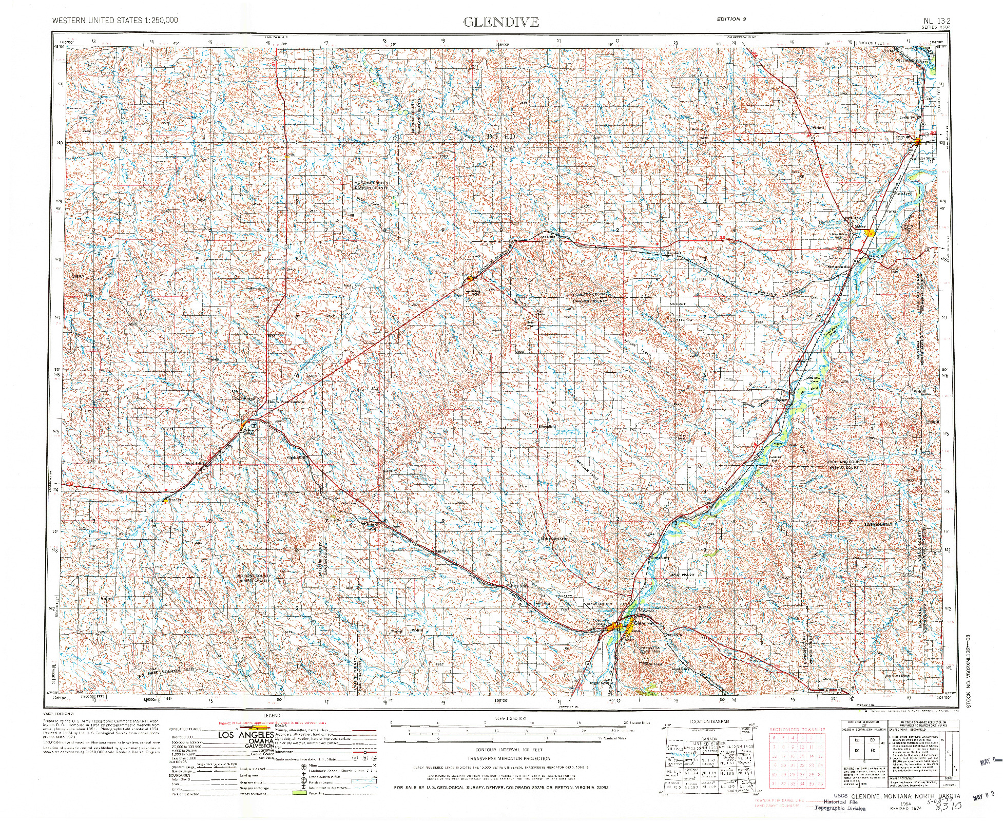 USGS 1:250000-SCALE QUADRANGLE FOR GLENDIVE, MT 1954