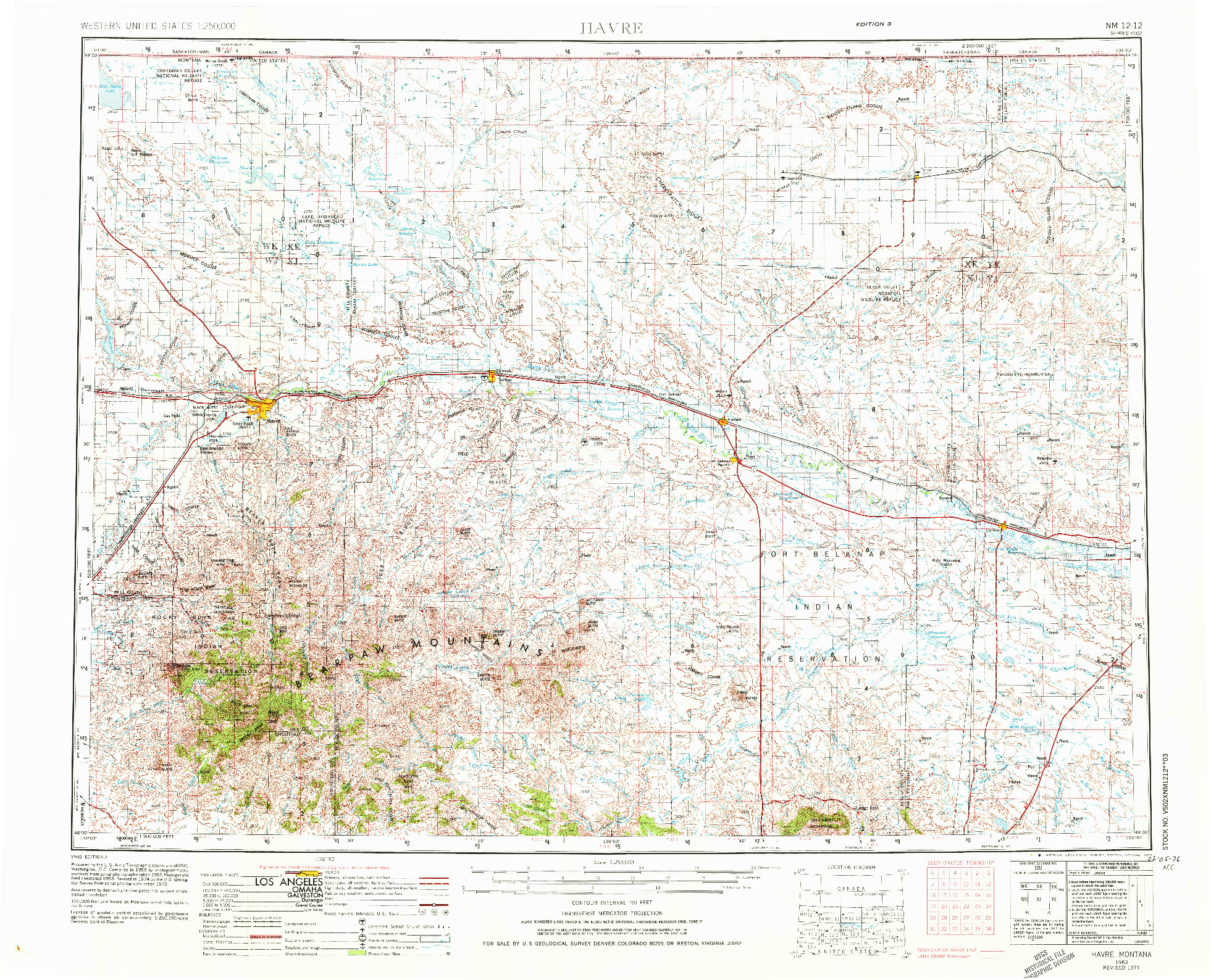 USGS 1:250000-SCALE QUADRANGLE FOR HAVRE, MT 1953
