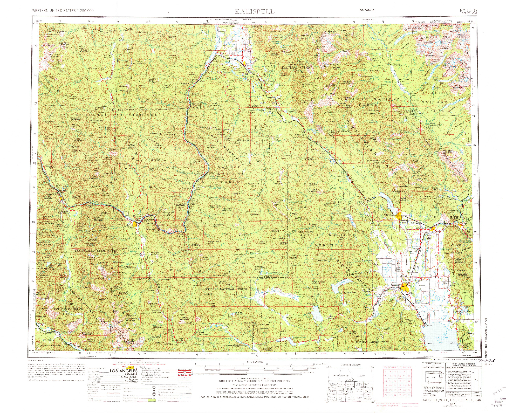 USGS 1:250000-SCALE QUADRANGLE FOR KALISPELL, MT 1957