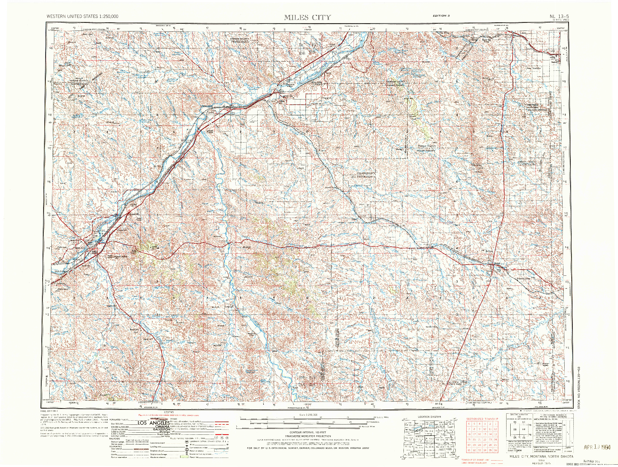 USGS 1:250000-SCALE QUADRANGLE FOR MILES CITY, MT 1953