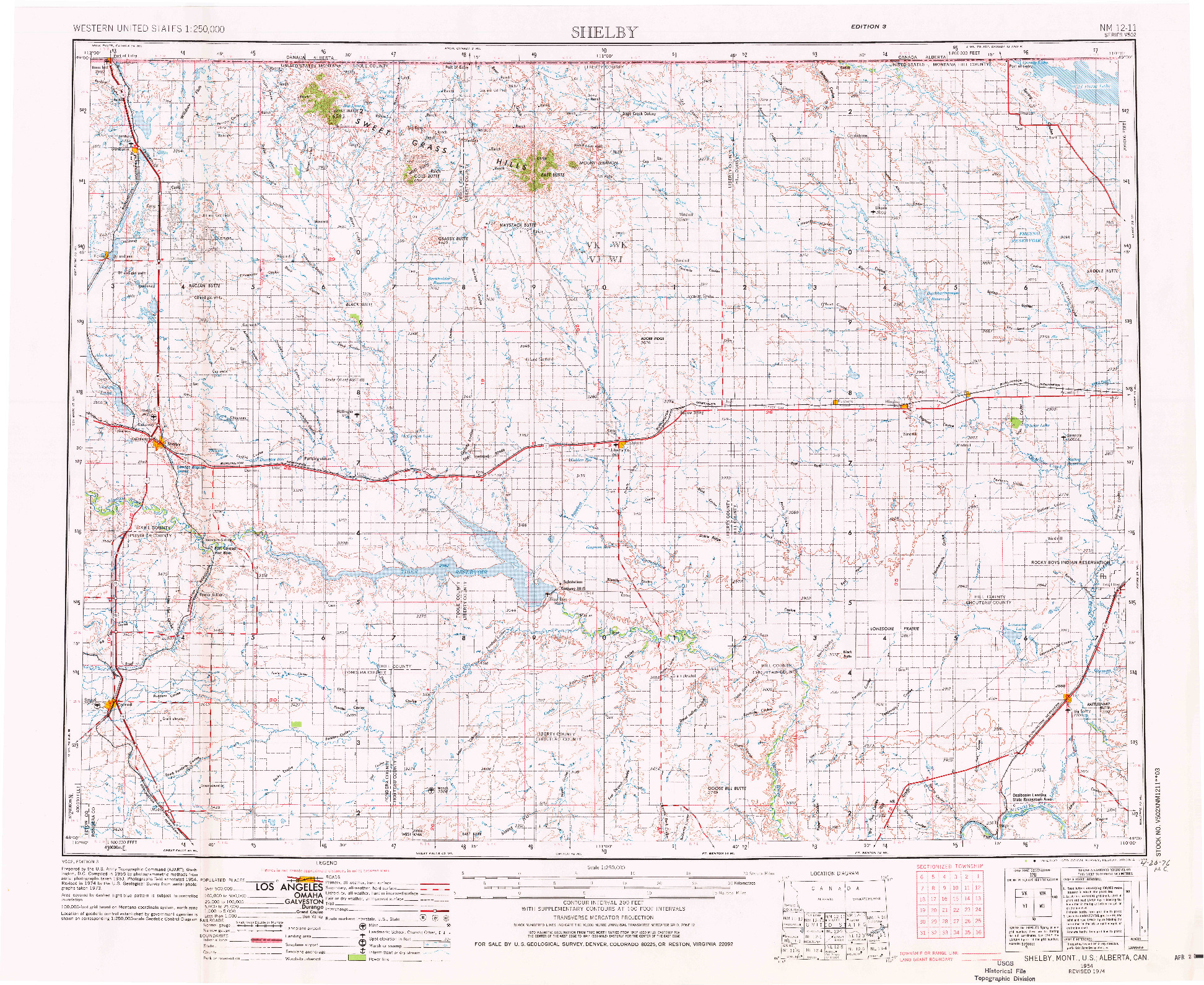 USGS 1:250000-SCALE QUADRANGLE FOR SHELBY, MT 1954