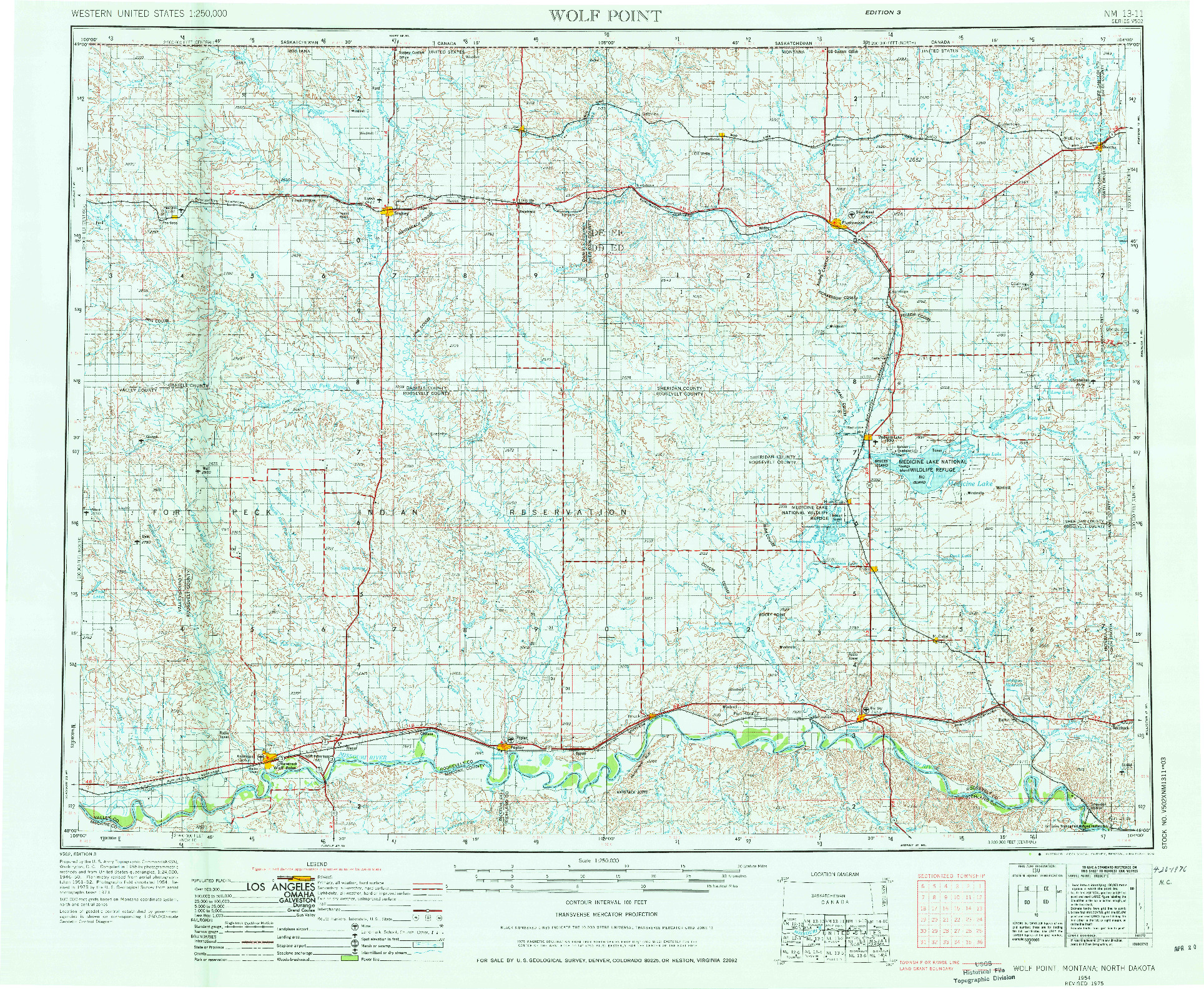USGS 1:250000-SCALE QUADRANGLE FOR WOLF POINT, MT 1954
