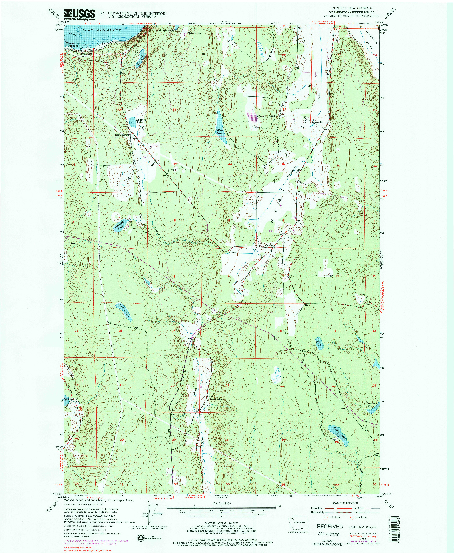 USGS 1:24000-SCALE QUADRANGLE FOR CENTER, WA 1953