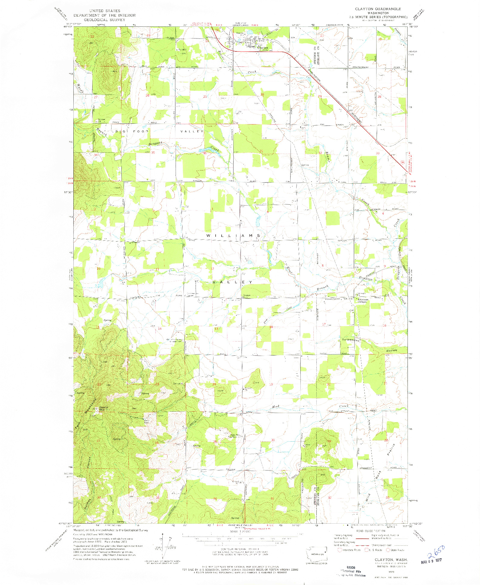 USGS 1:24000-SCALE QUADRANGLE FOR CLAYTON, WA 1973