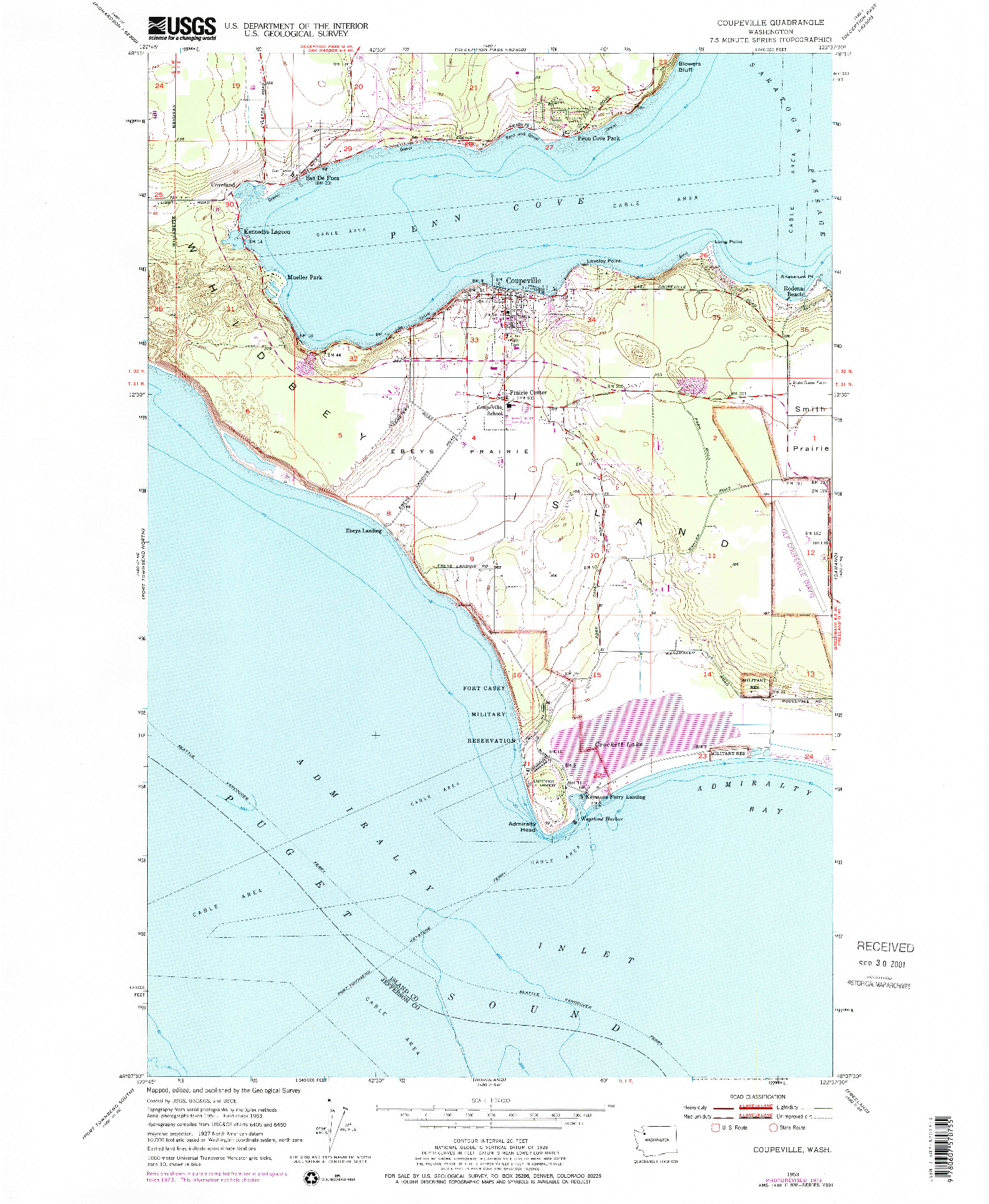 USGS 1:24000-SCALE QUADRANGLE FOR COUPEVILLE, WA 1953