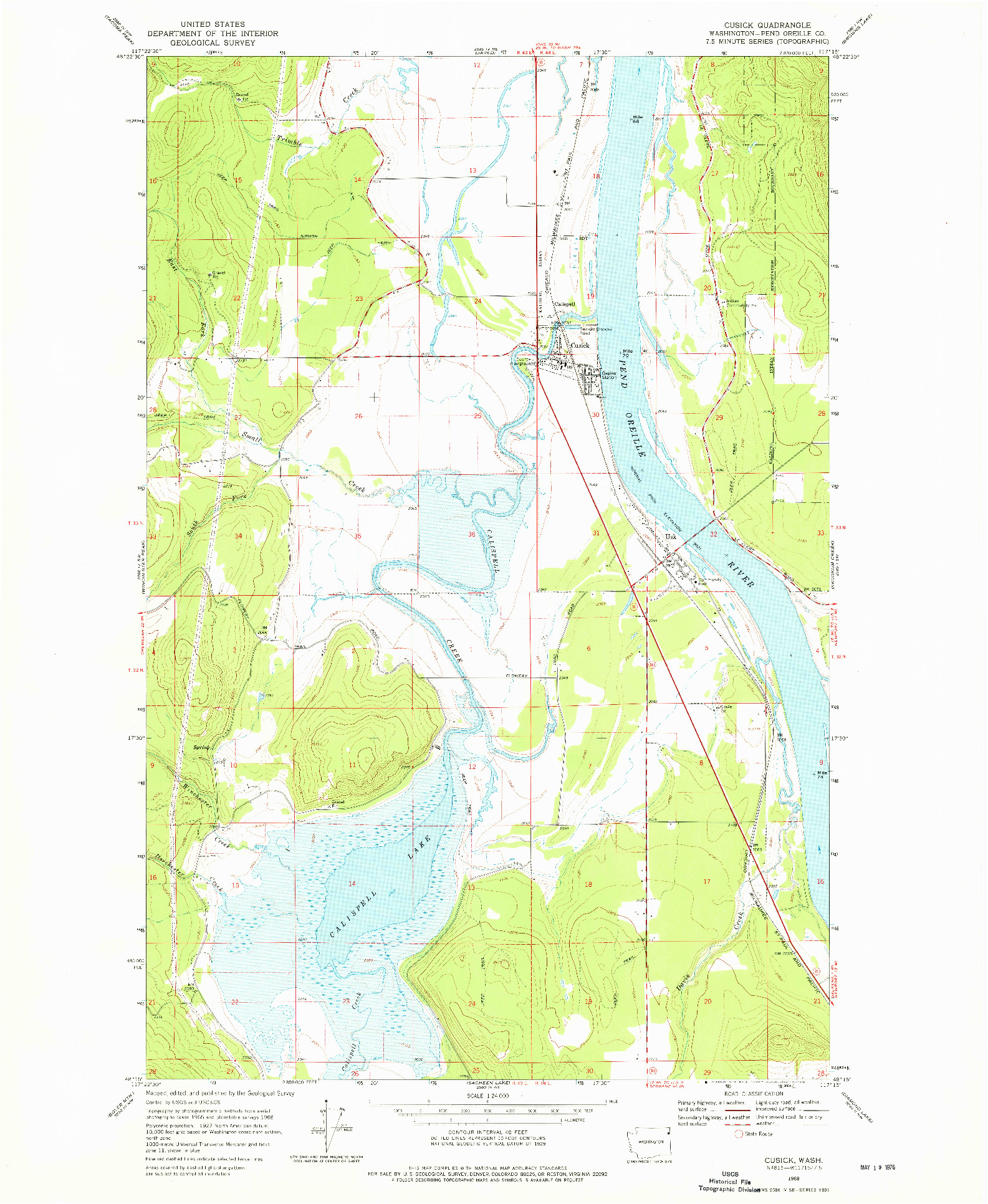 USGS 1:24000-SCALE QUADRANGLE FOR CUSICK, WA 1968