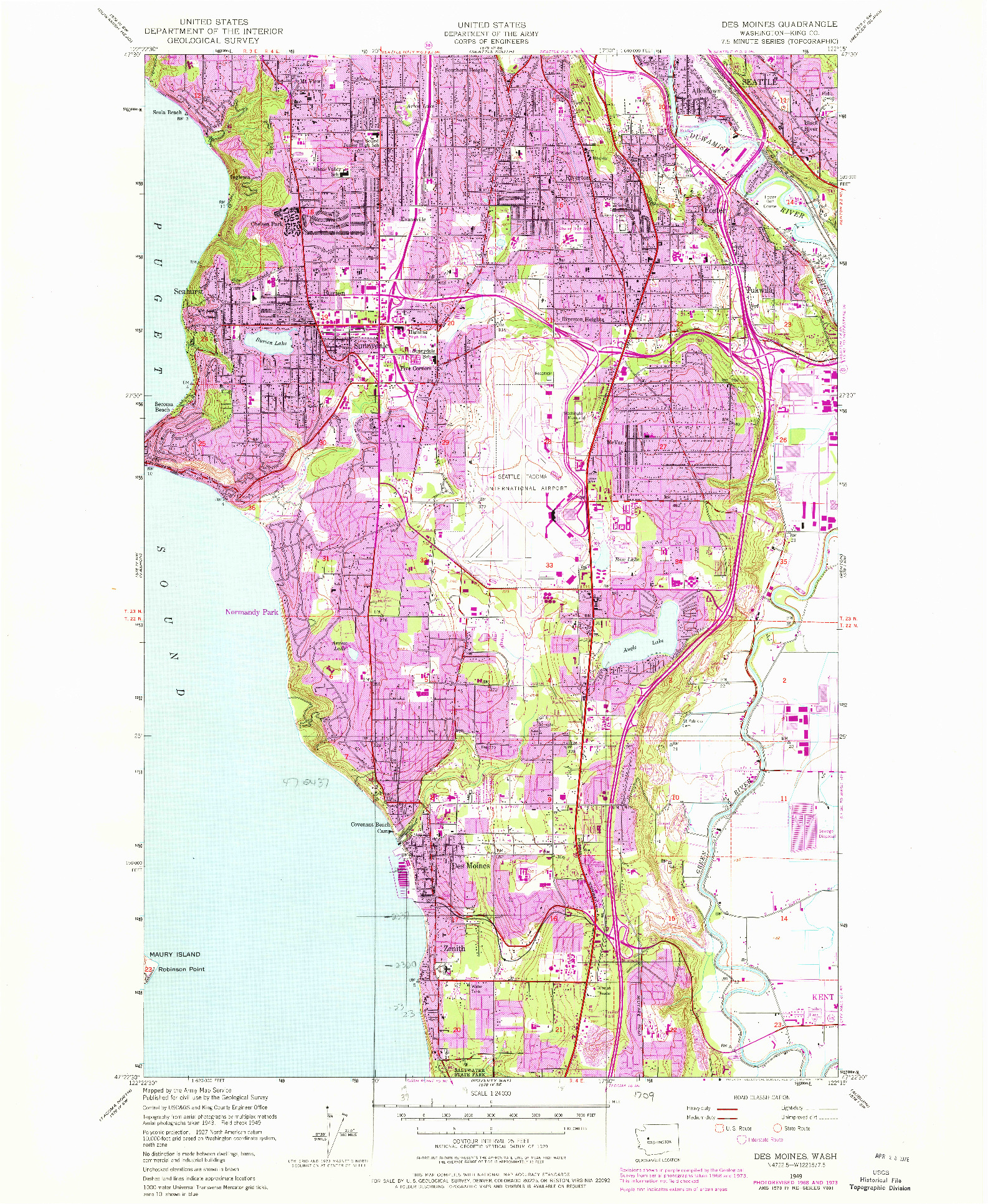 USGS 1:24000-SCALE QUADRANGLE FOR DES MOINES, WA 1949