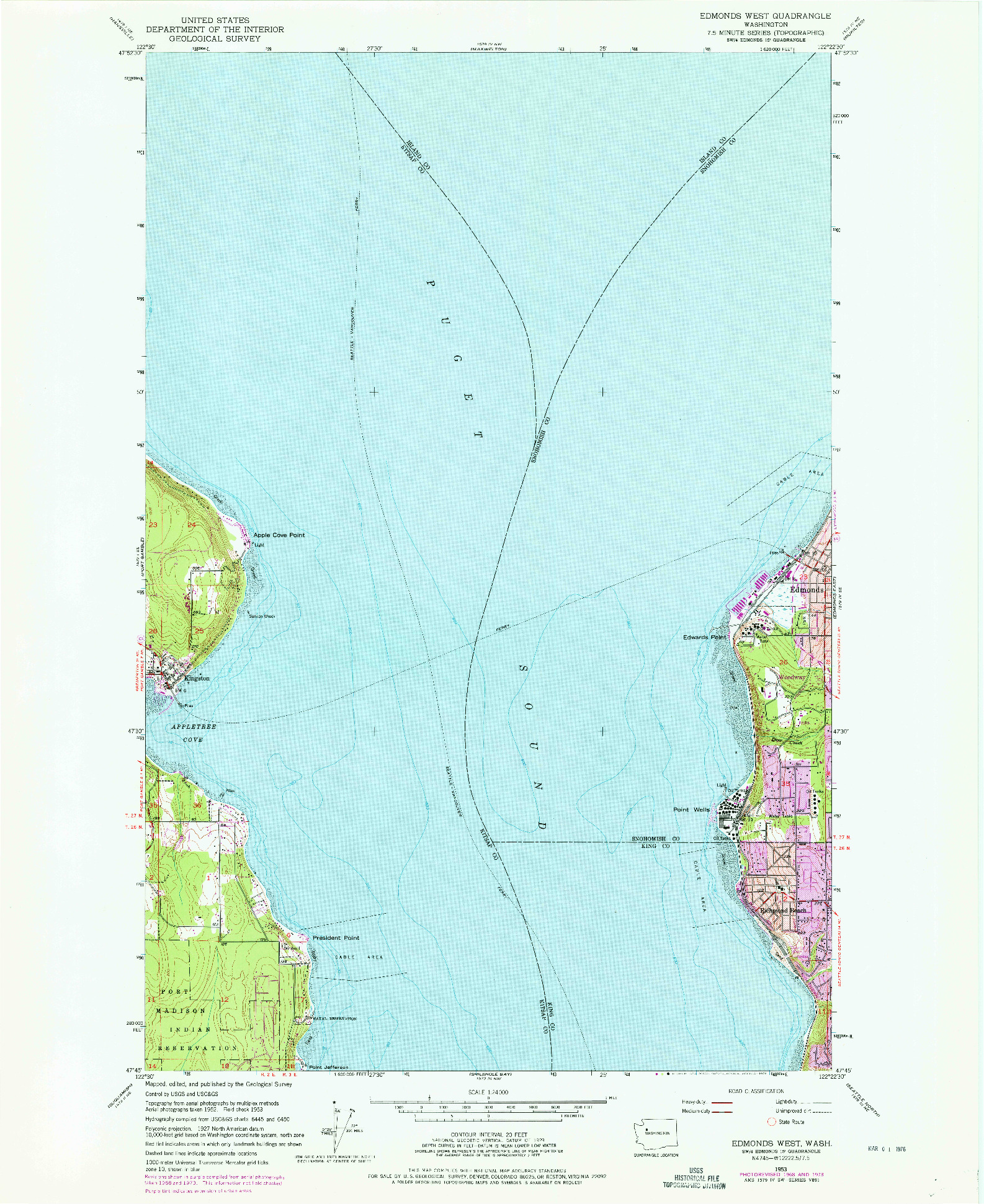 USGS 1:24000-SCALE QUADRANGLE FOR EDMONDS WEST, WA 1953