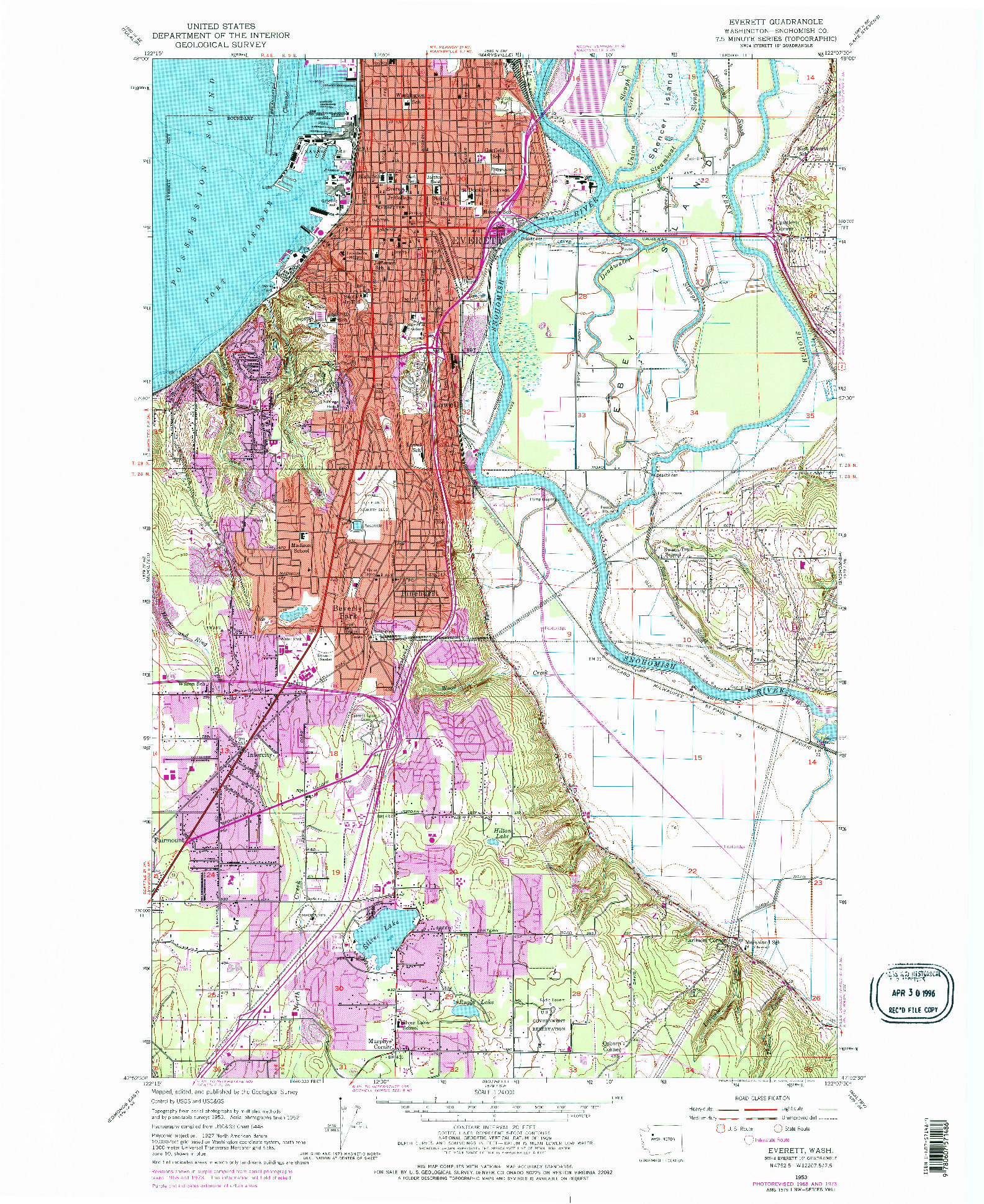 USGS 1:24000-SCALE QUADRANGLE FOR EVERETT, WA 1953