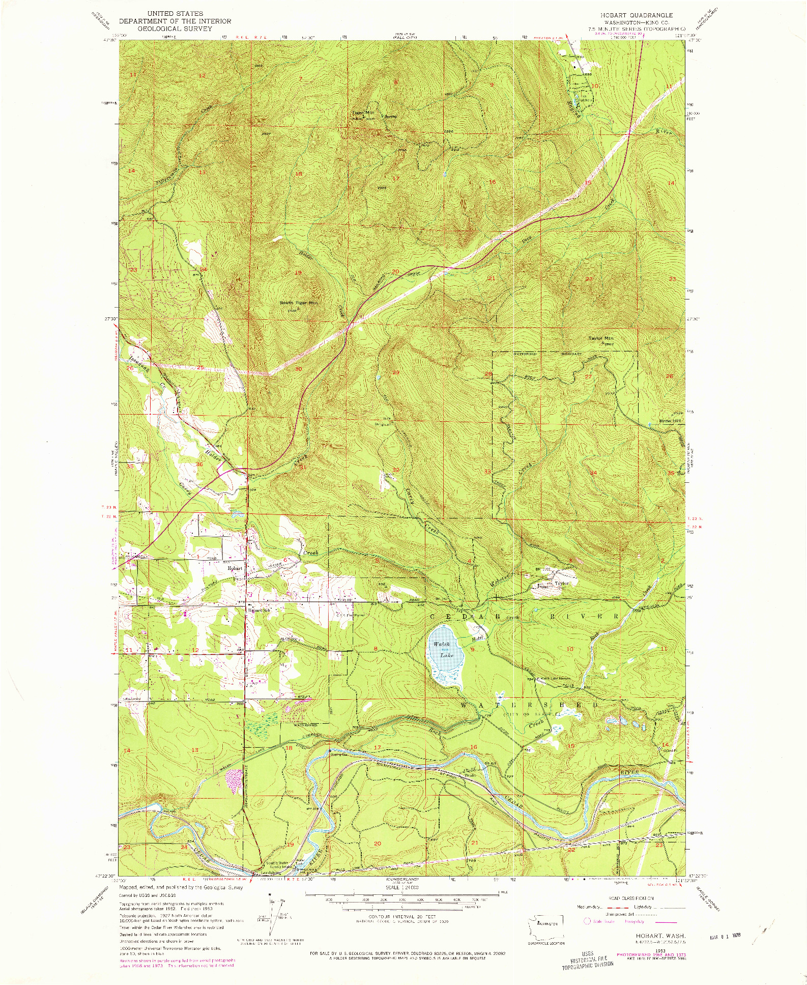 USGS 1:24000-SCALE QUADRANGLE FOR HOBART, WA 1953