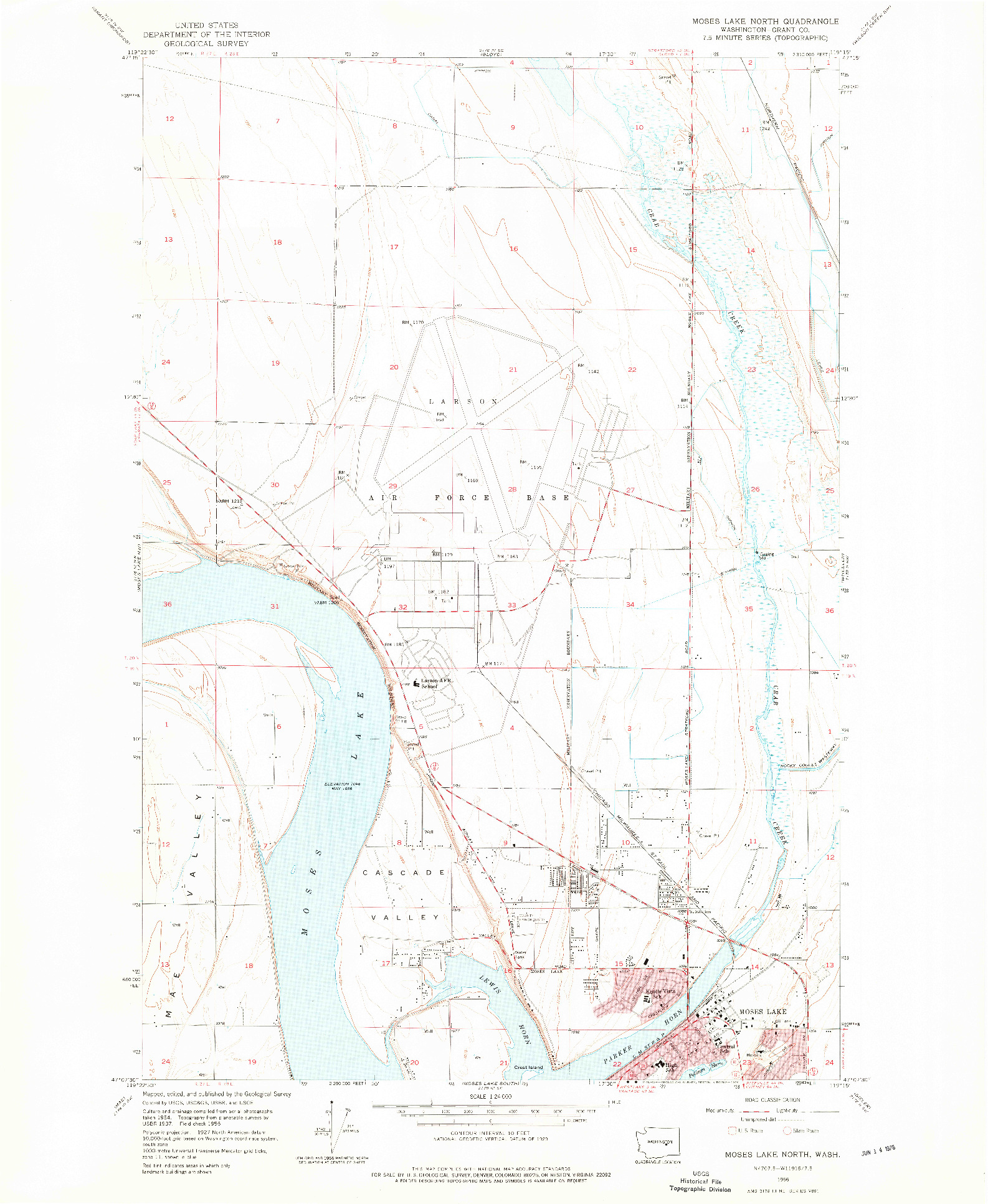 USGS 1:24000-SCALE QUADRANGLE FOR MOSES LAKE NORTH, WA 1956