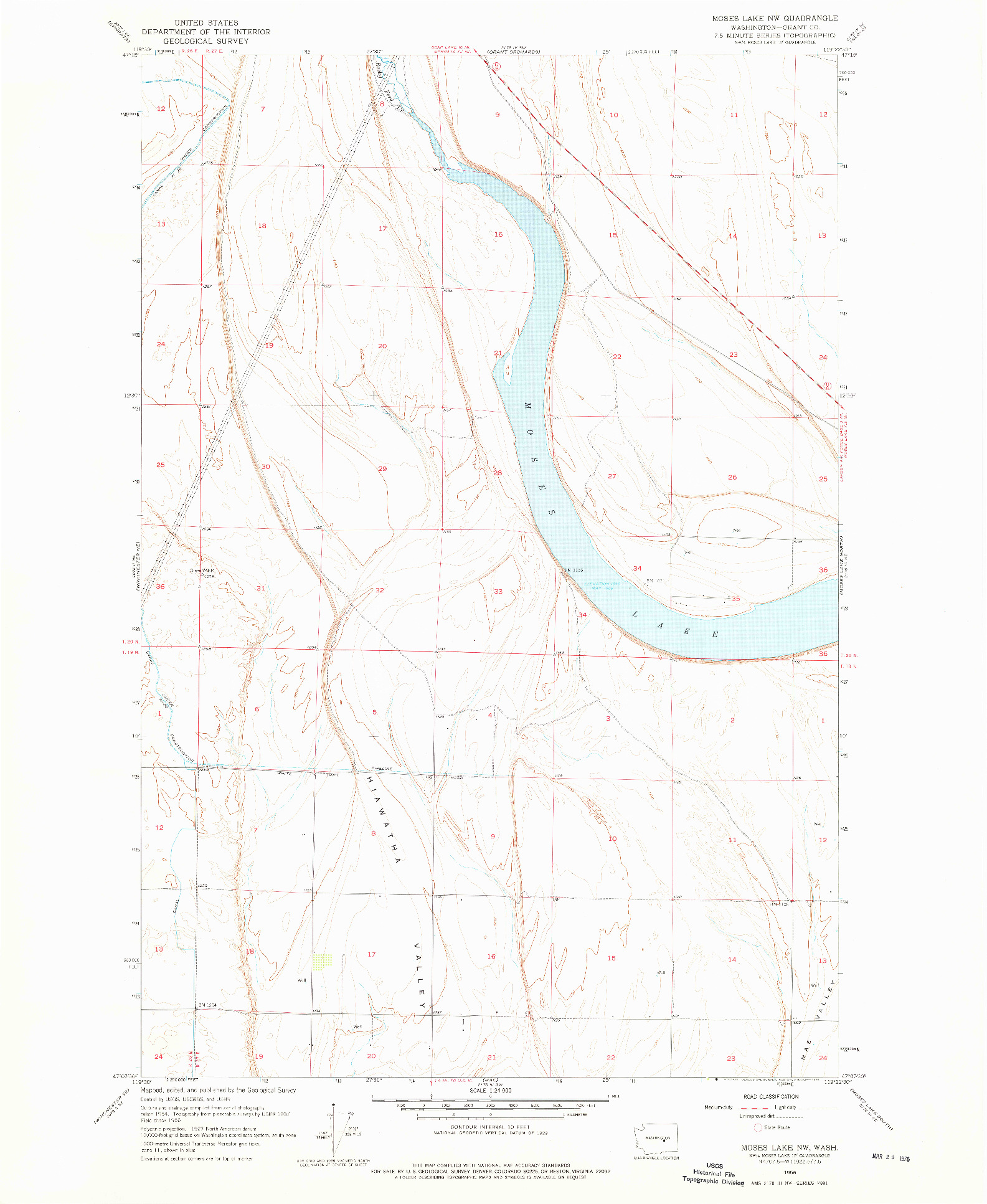 USGS 1:24000-SCALE QUADRANGLE FOR MOSES LAKE NW, WA 1956