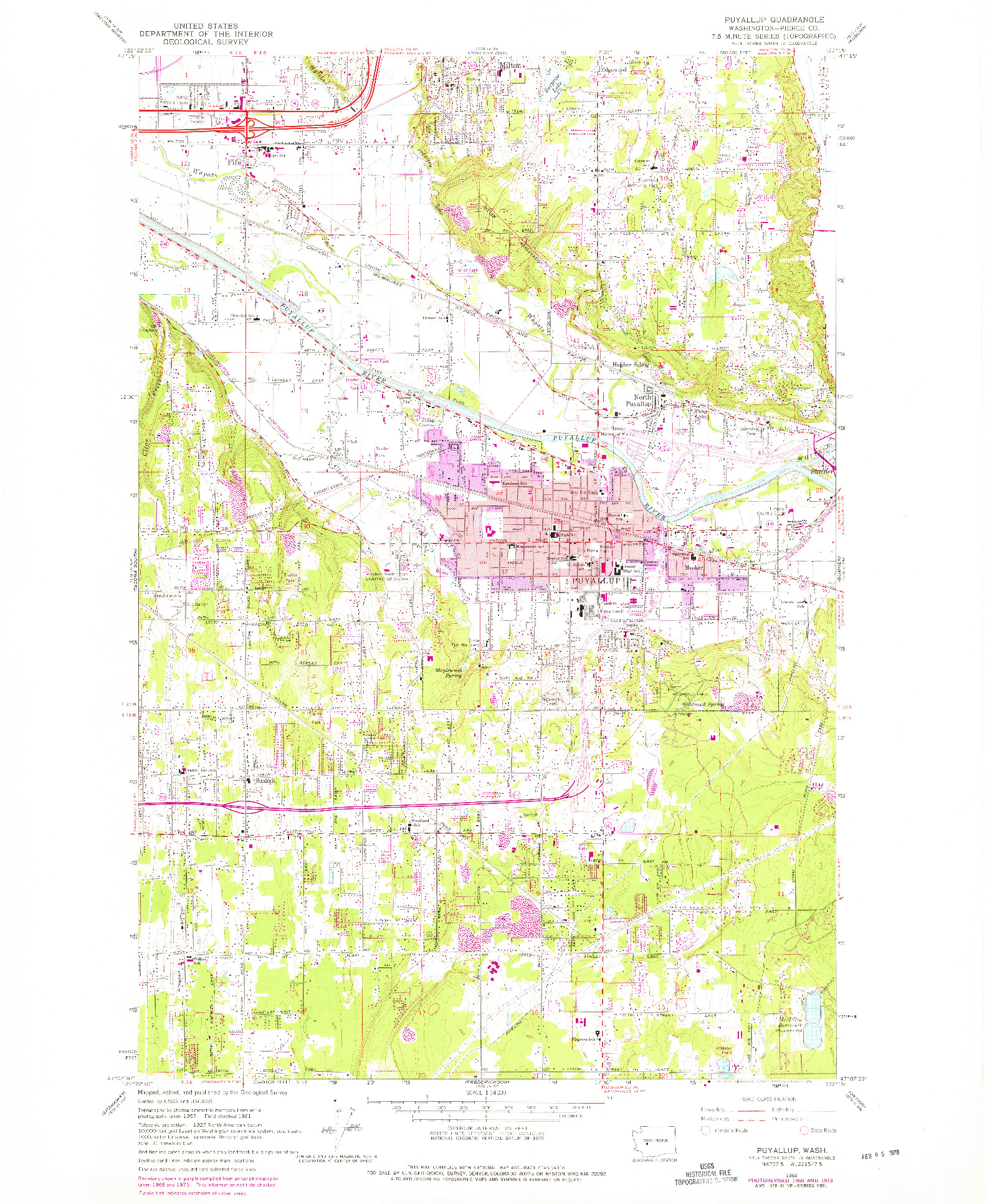 USGS 1:24000-SCALE QUADRANGLE FOR PUYALLUP, WA 1961