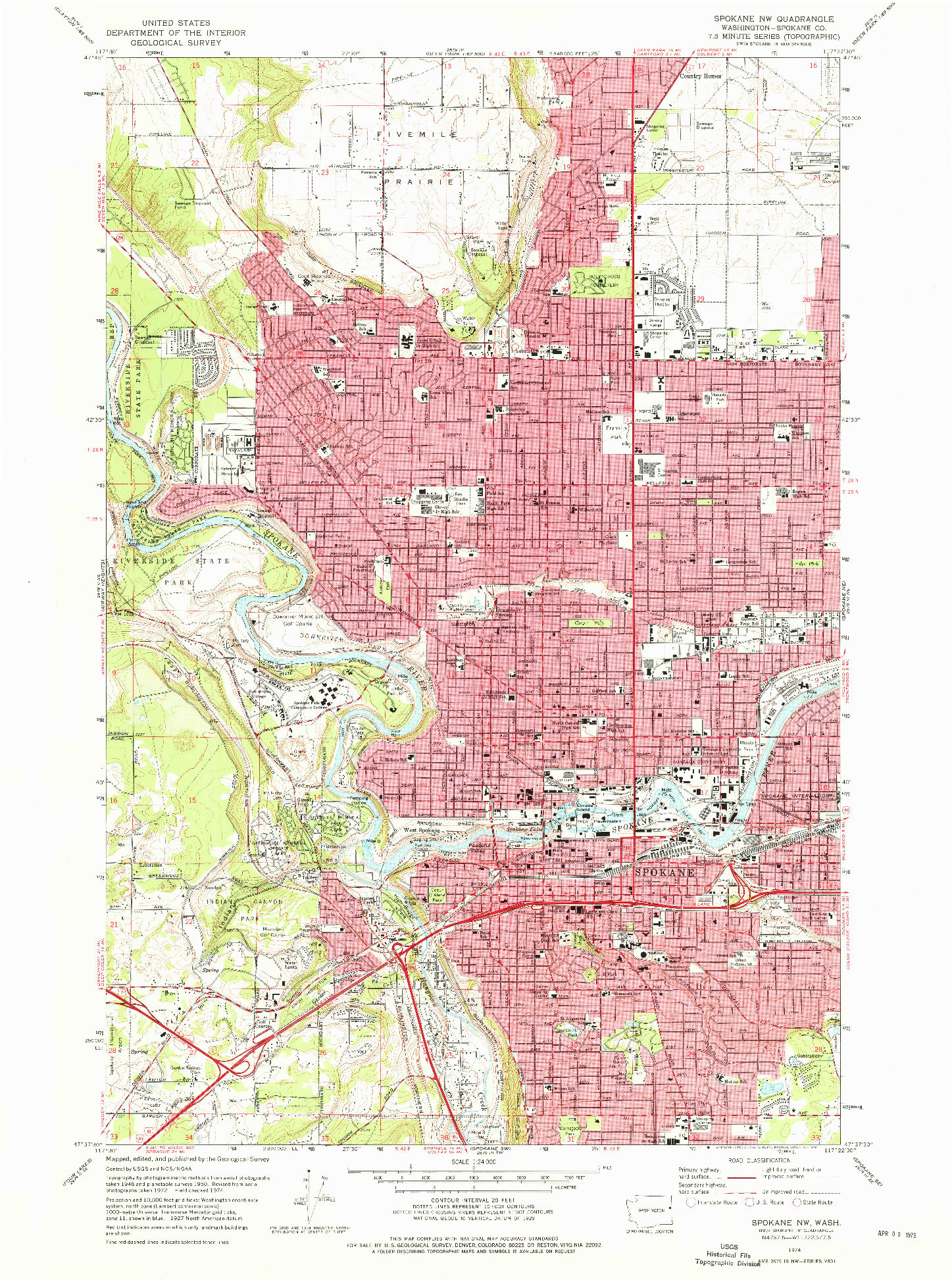 USGS 1:24000-SCALE QUADRANGLE FOR SPOKANE NW, WA 1974