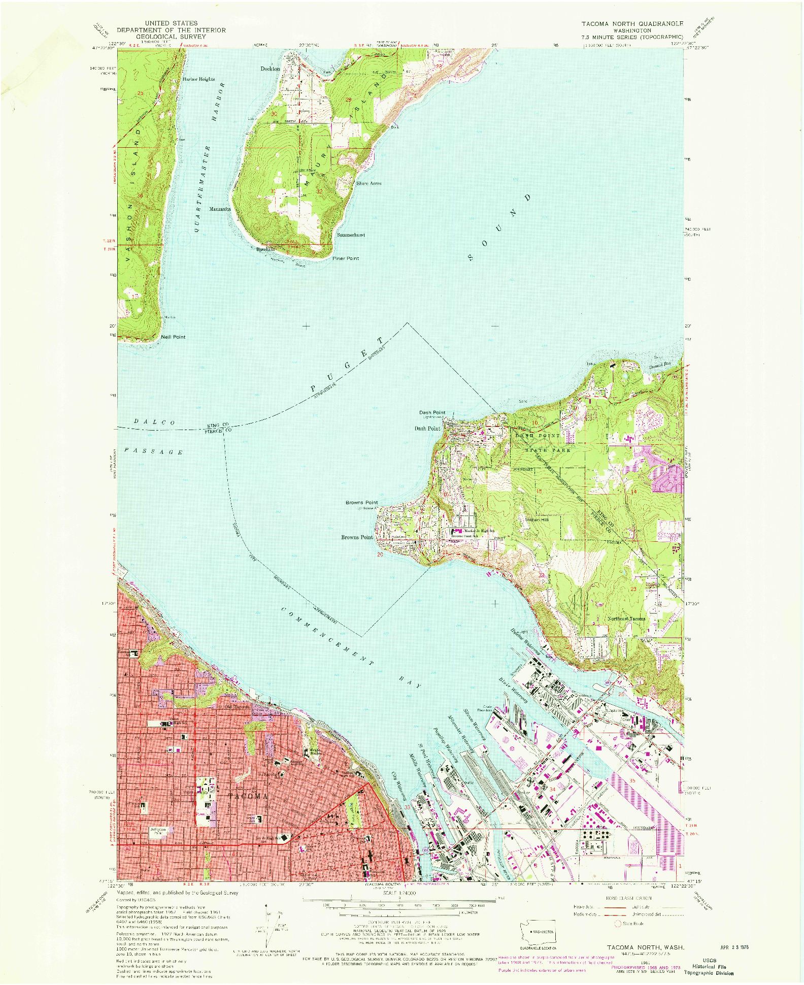 USGS 1:24000-SCALE QUADRANGLE FOR TACOMA NORTH, WA 1961