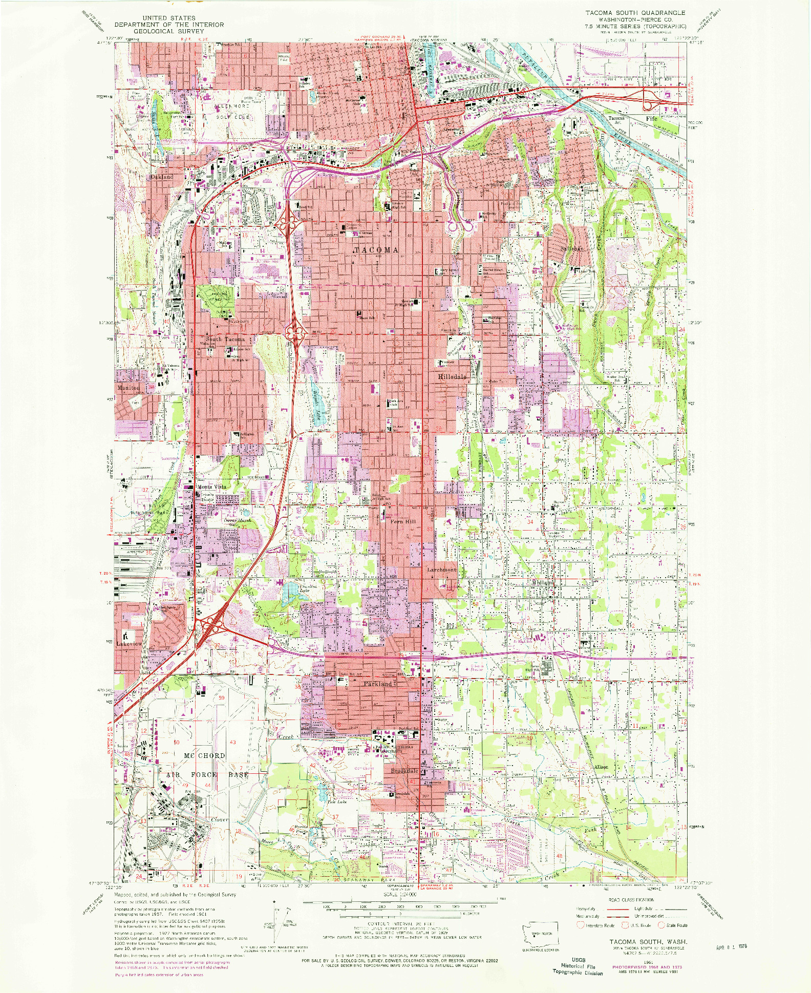 USGS 1:24000-SCALE QUADRANGLE FOR TACOMA SOUTH, WA 1961
