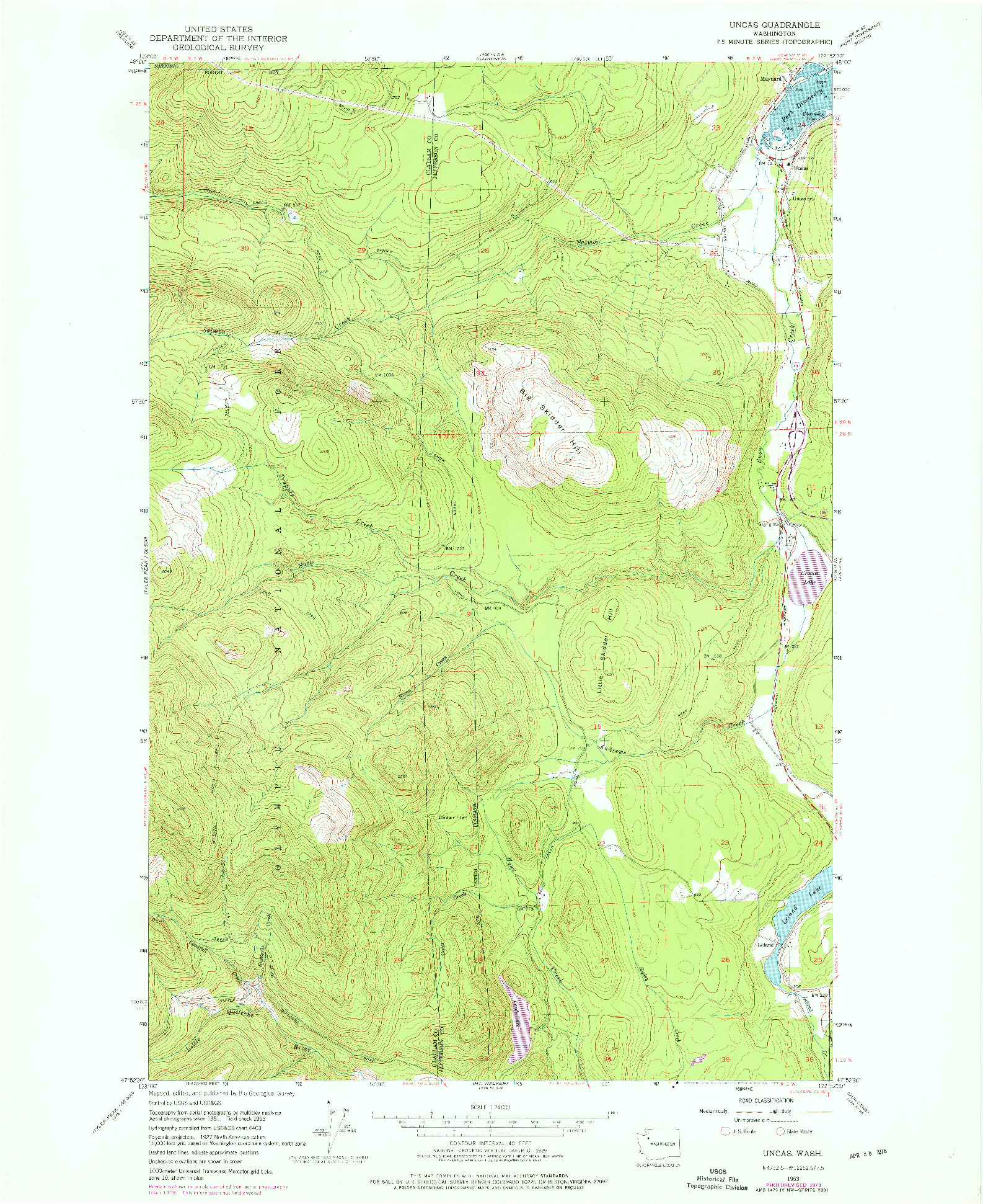 USGS 1:24000-SCALE QUADRANGLE FOR UNCAS, WA 1953