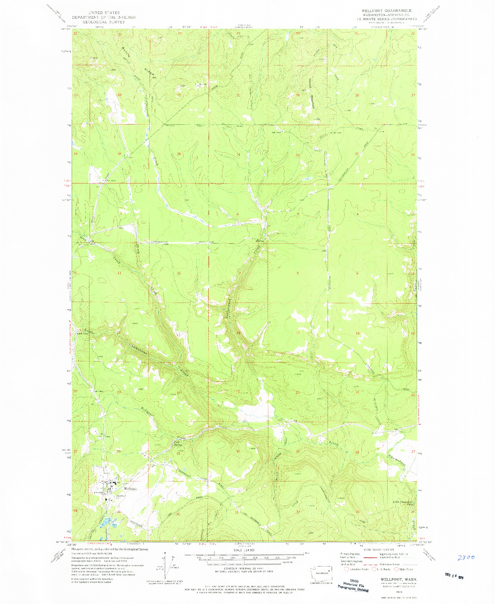 USGS 1:24000-SCALE QUADRANGLE FOR WELLPINIT, WA 1973