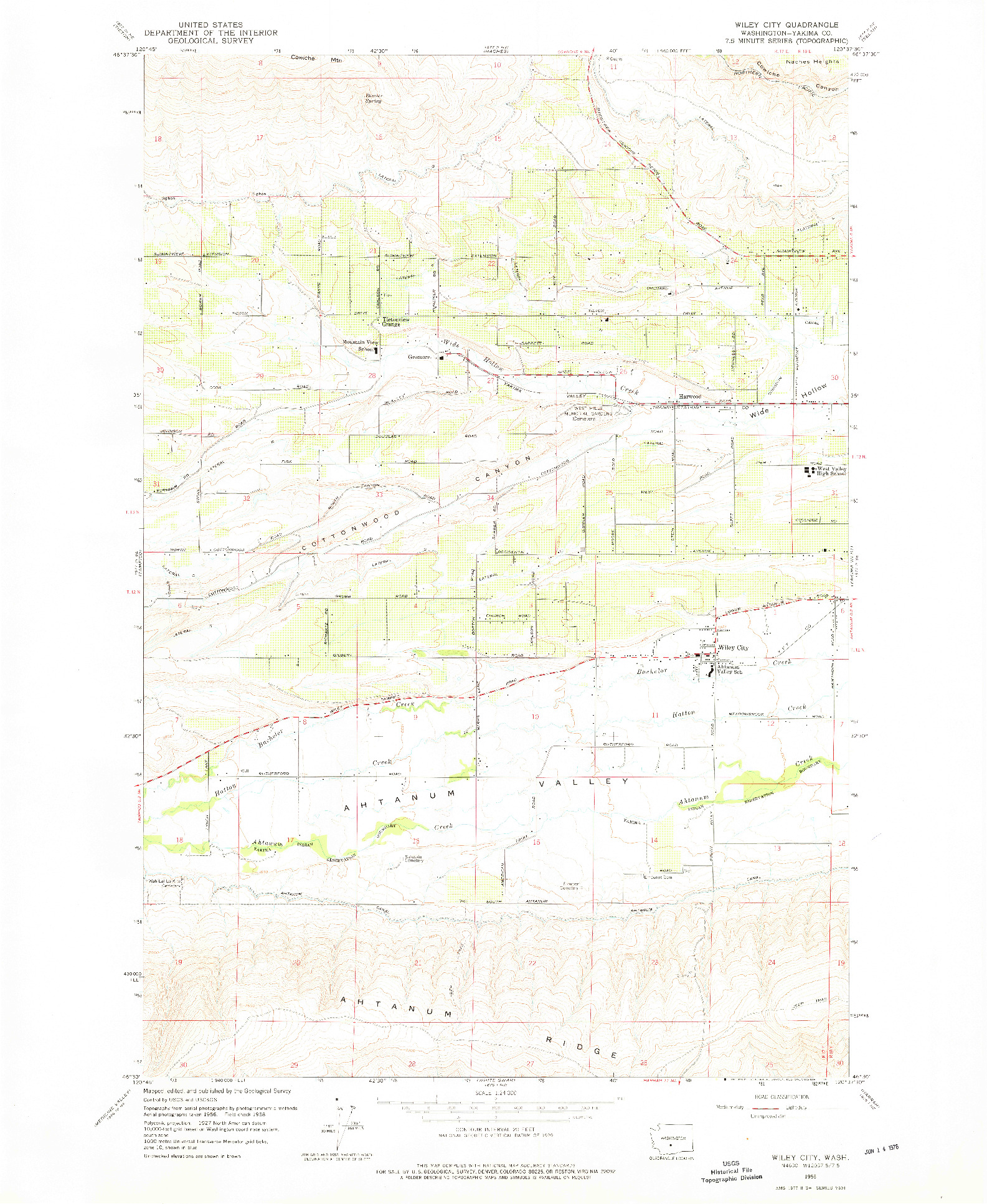 USGS 1:24000-SCALE QUADRANGLE FOR WILEY CITY, WA 1958