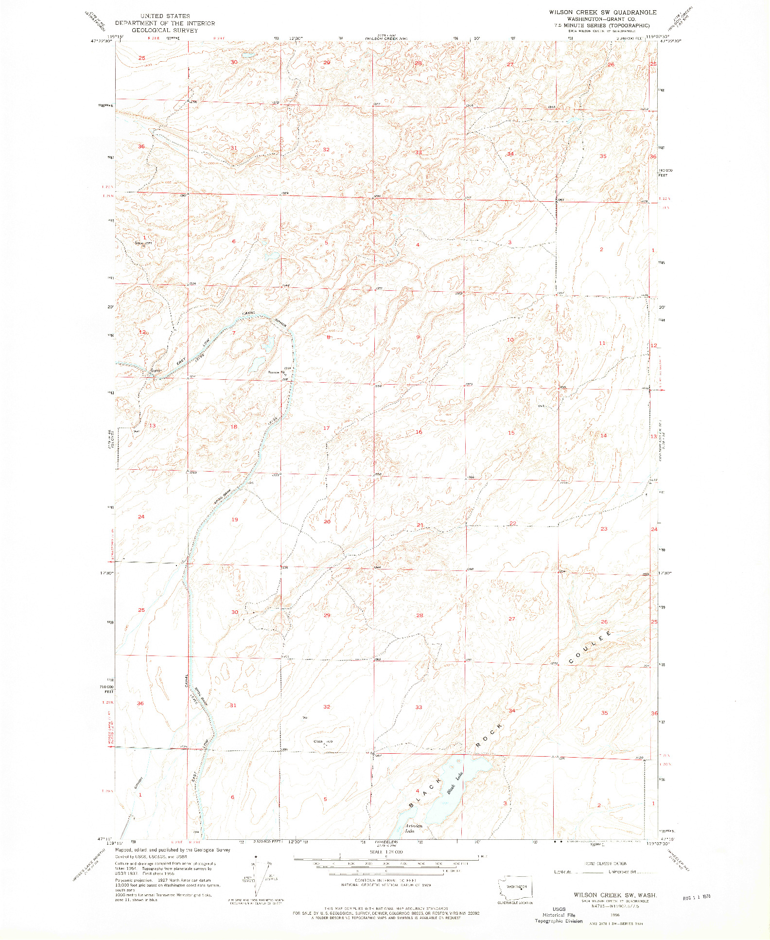 USGS 1:24000-SCALE QUADRANGLE FOR WILSON CREEK SW, WA 1956