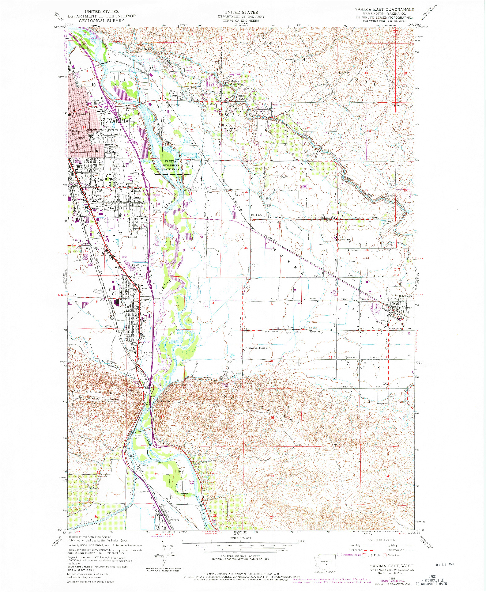 USGS 1:24000-SCALE QUADRANGLE FOR YAKIMA EAST, WA 1953