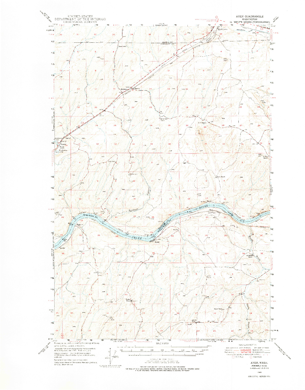 USGS 1:62500-SCALE QUADRANGLE FOR AYER, WA 1948