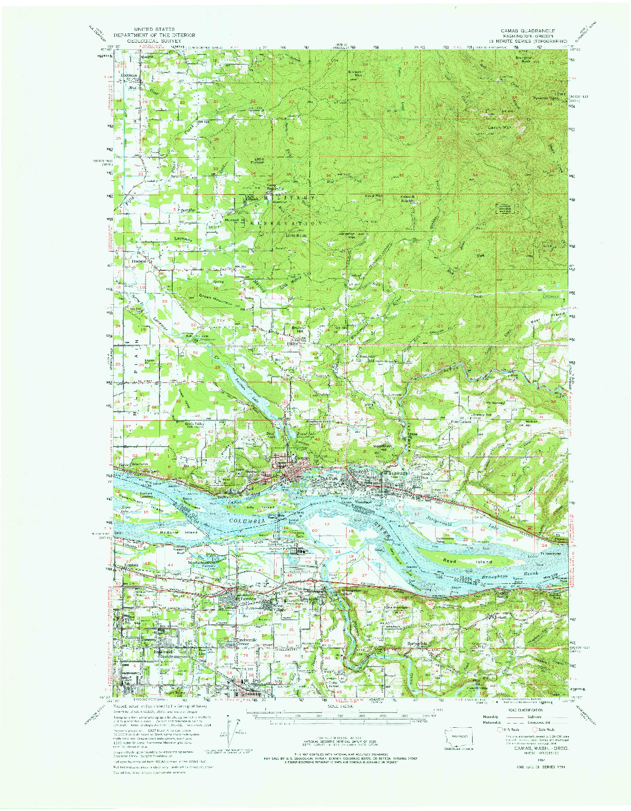 USGS 1:62500-SCALE QUADRANGLE FOR CAMAS, WA 1954